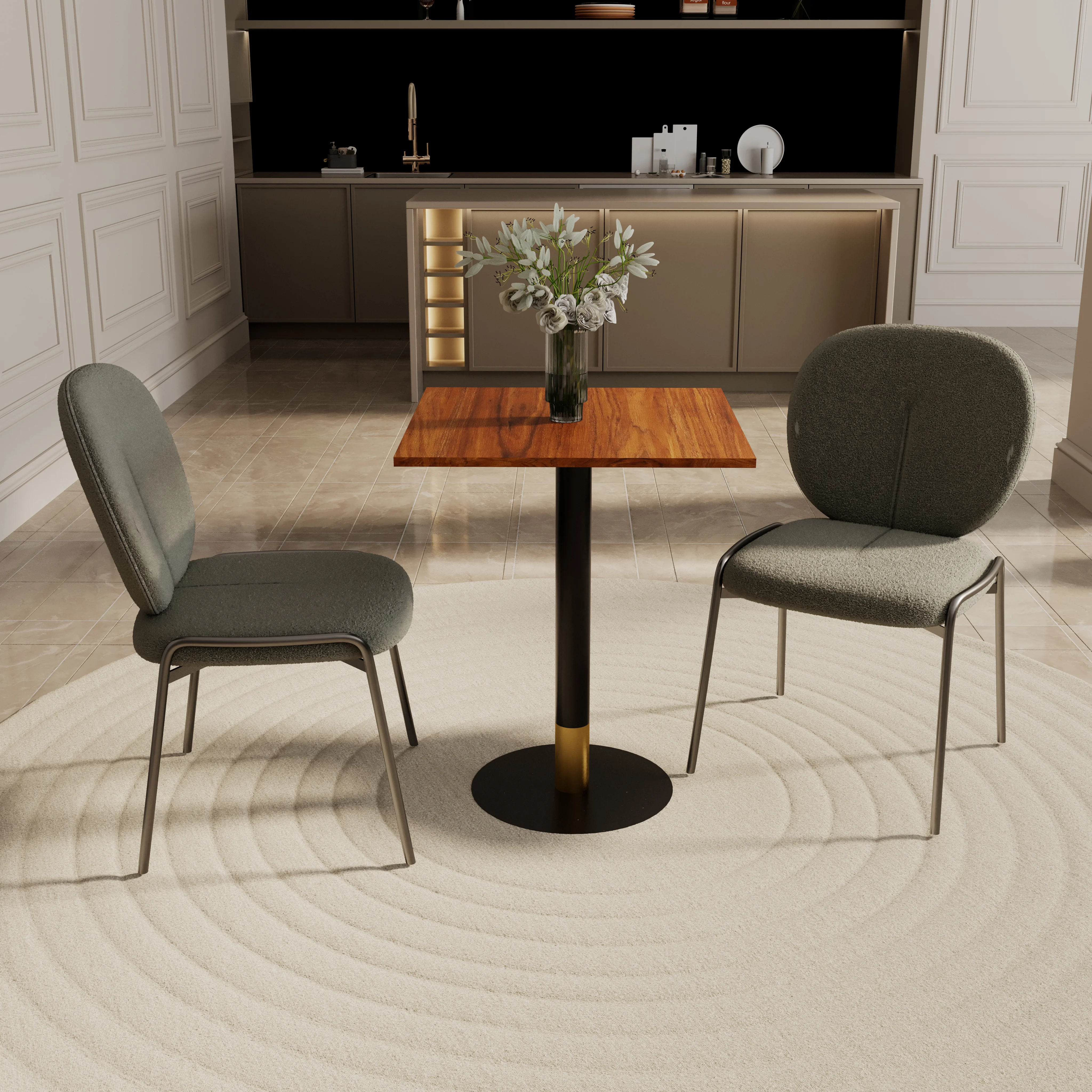 Vail Collection Dining Table Black/Gold Base With 24" Square Cognac Brown MDF Top