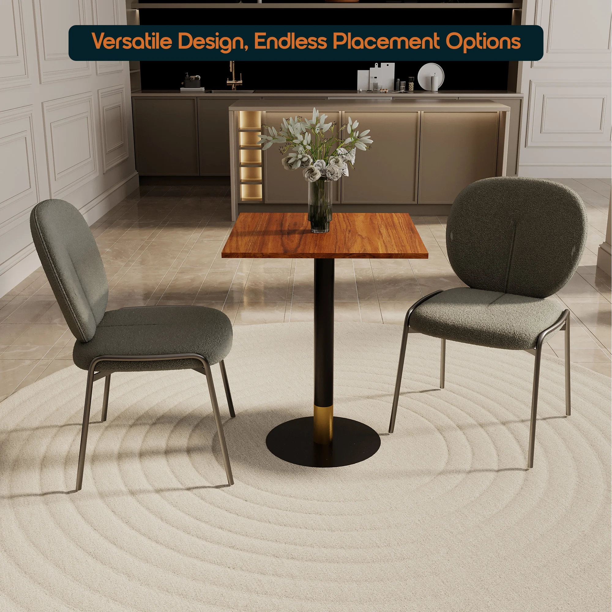 Vail Collection Dining Table Black/Gold Base With 24" Square Cognac Brown MDF Top