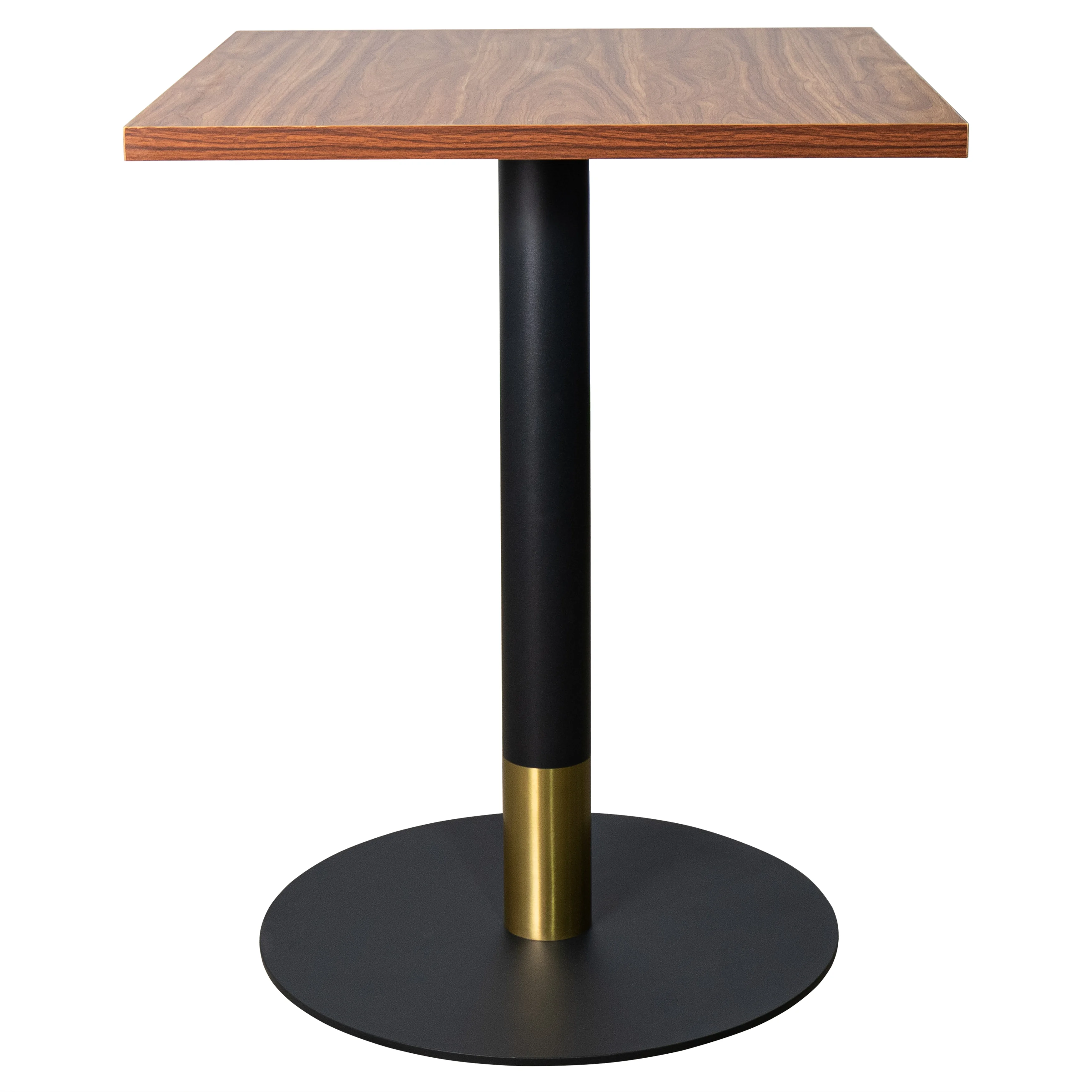 Vail Collection Dining Table Black/Gold Base With 24" Square Cognac Brown MDF Top