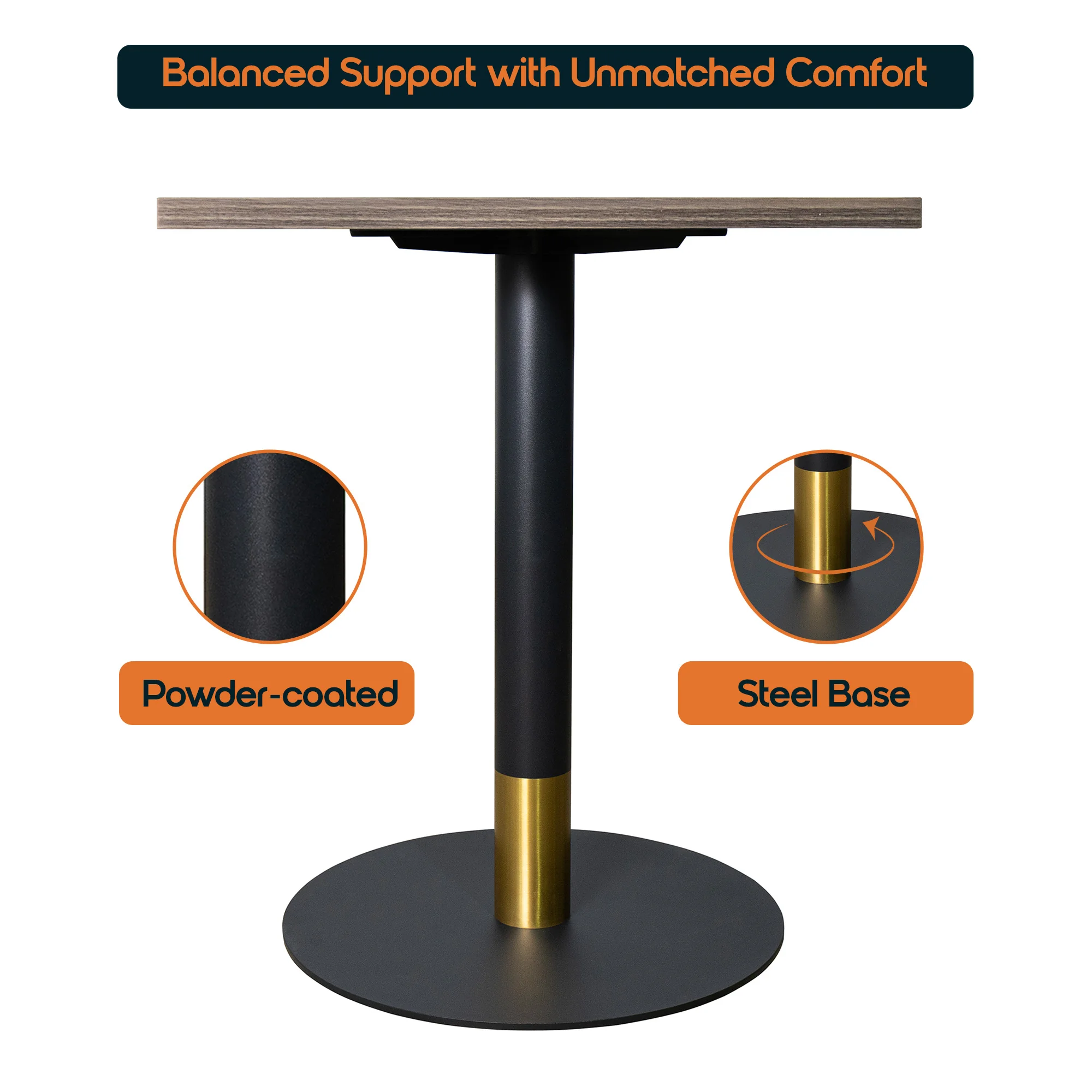 Vail Collection Dining Table Black/Gold Base With 24" Square Dark Brown MDF Top