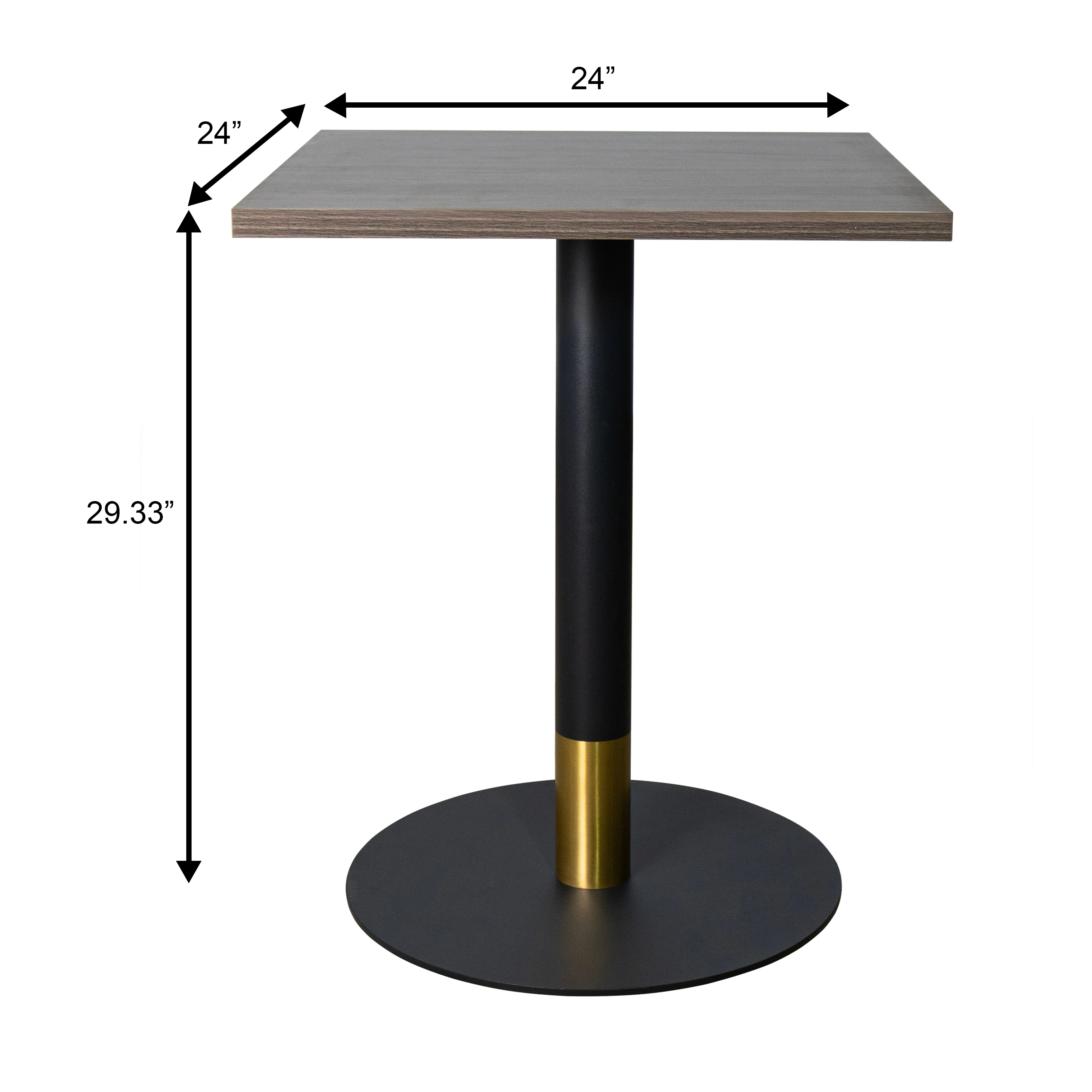 Vail Collection Dining Table Black/Gold Base With 24" Square Dark Brown MDF Top