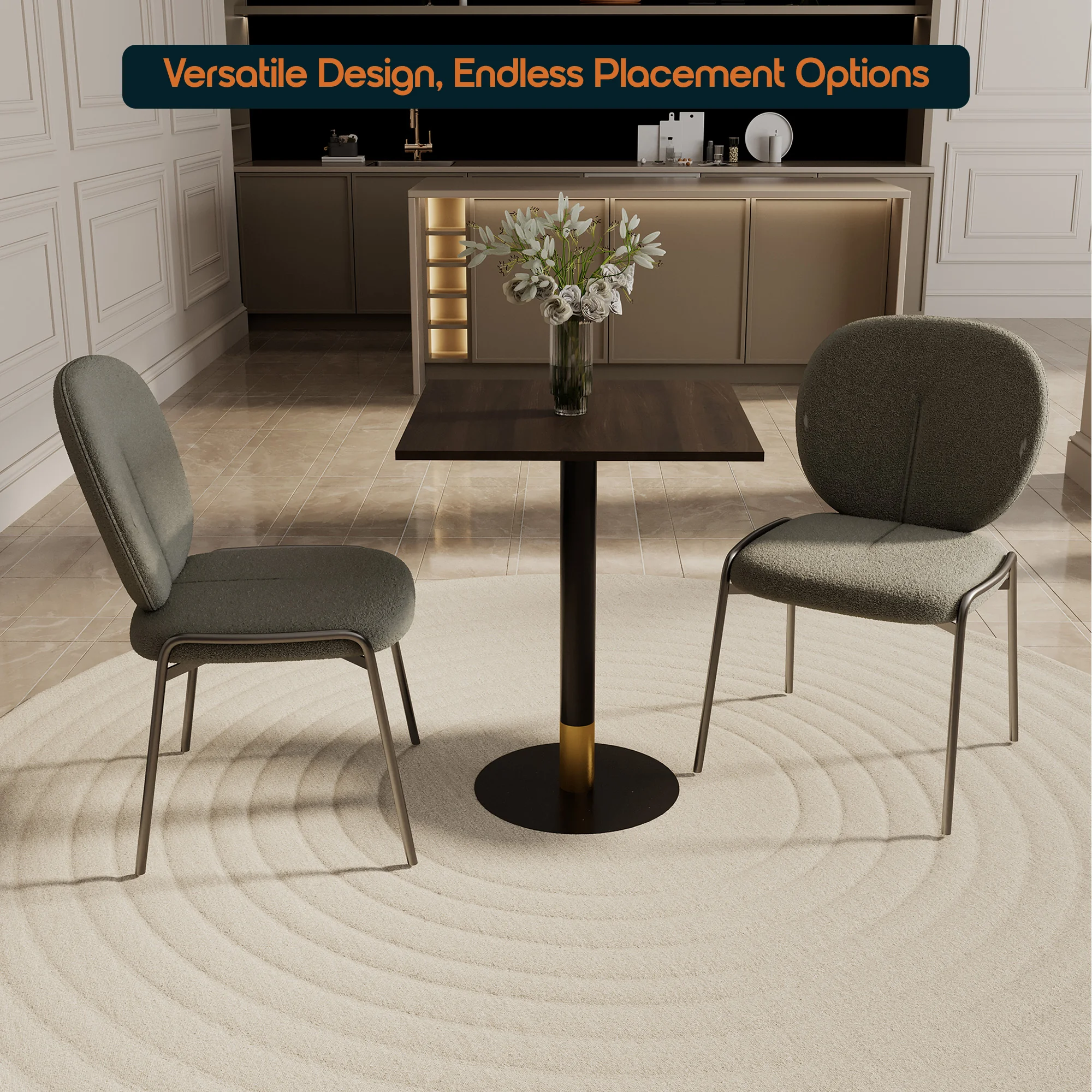 Vail Collection Dining Table Black/Gold Base With 24" Square Dark Brown MDF Top