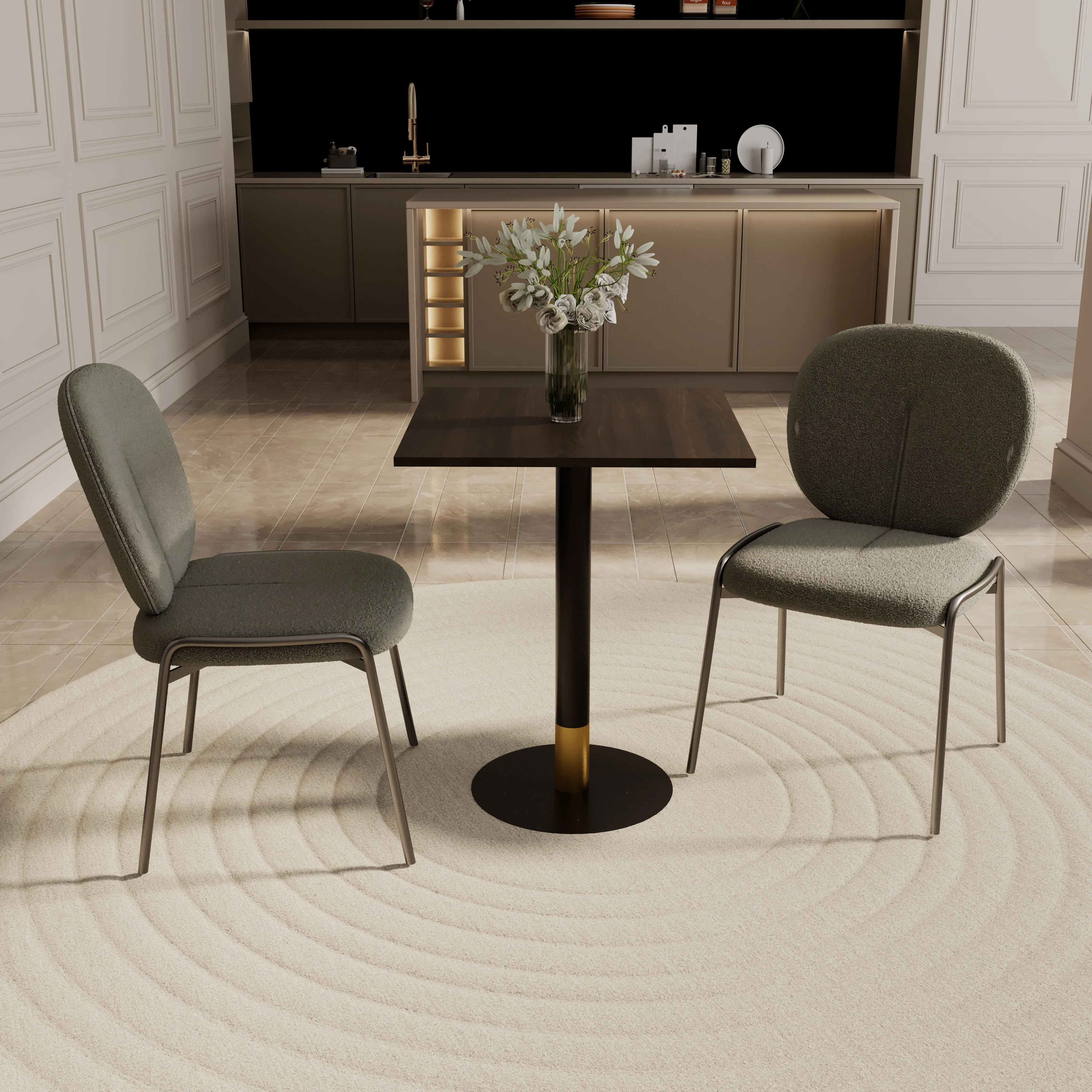 Vail Collection Dining Table Black/Gold Base With 24" Square Dark Brown MDF Top