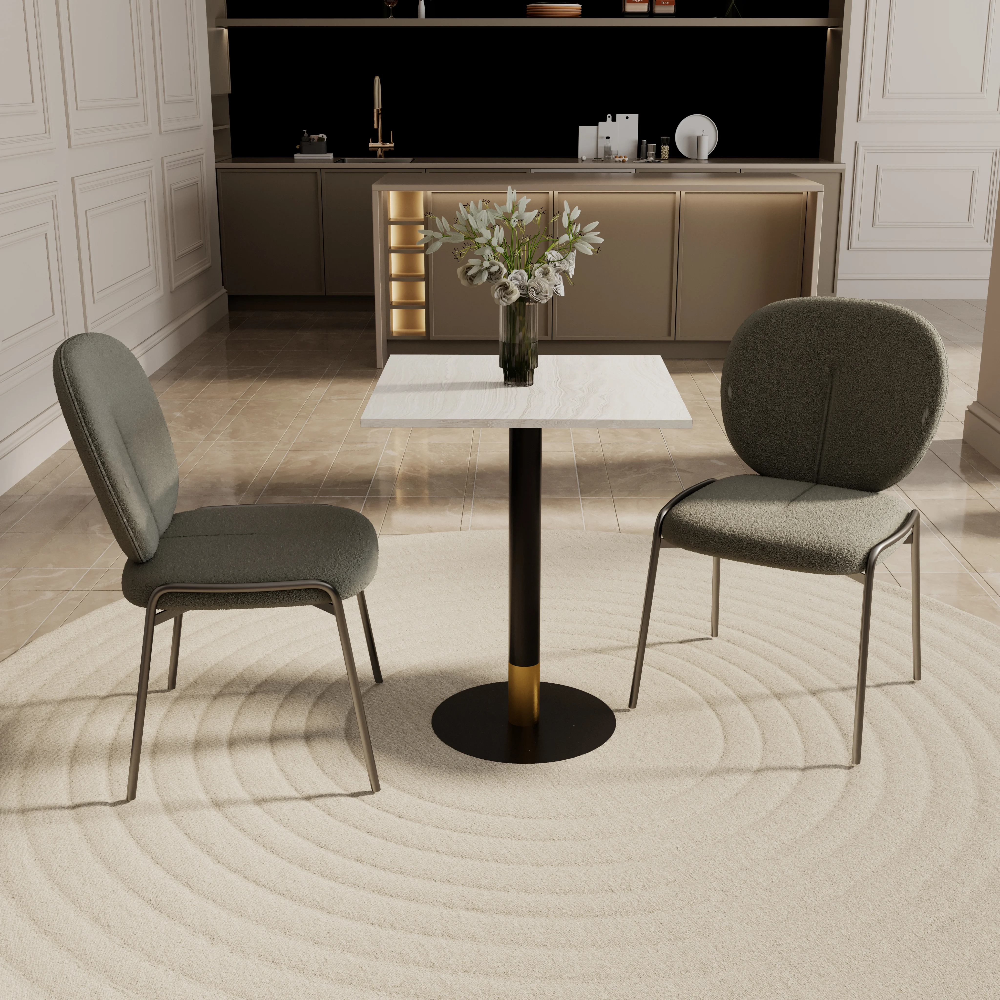 Vail Collection Dining Table Black/Gold Base With 24" Square Light Wood Brown MDF Top