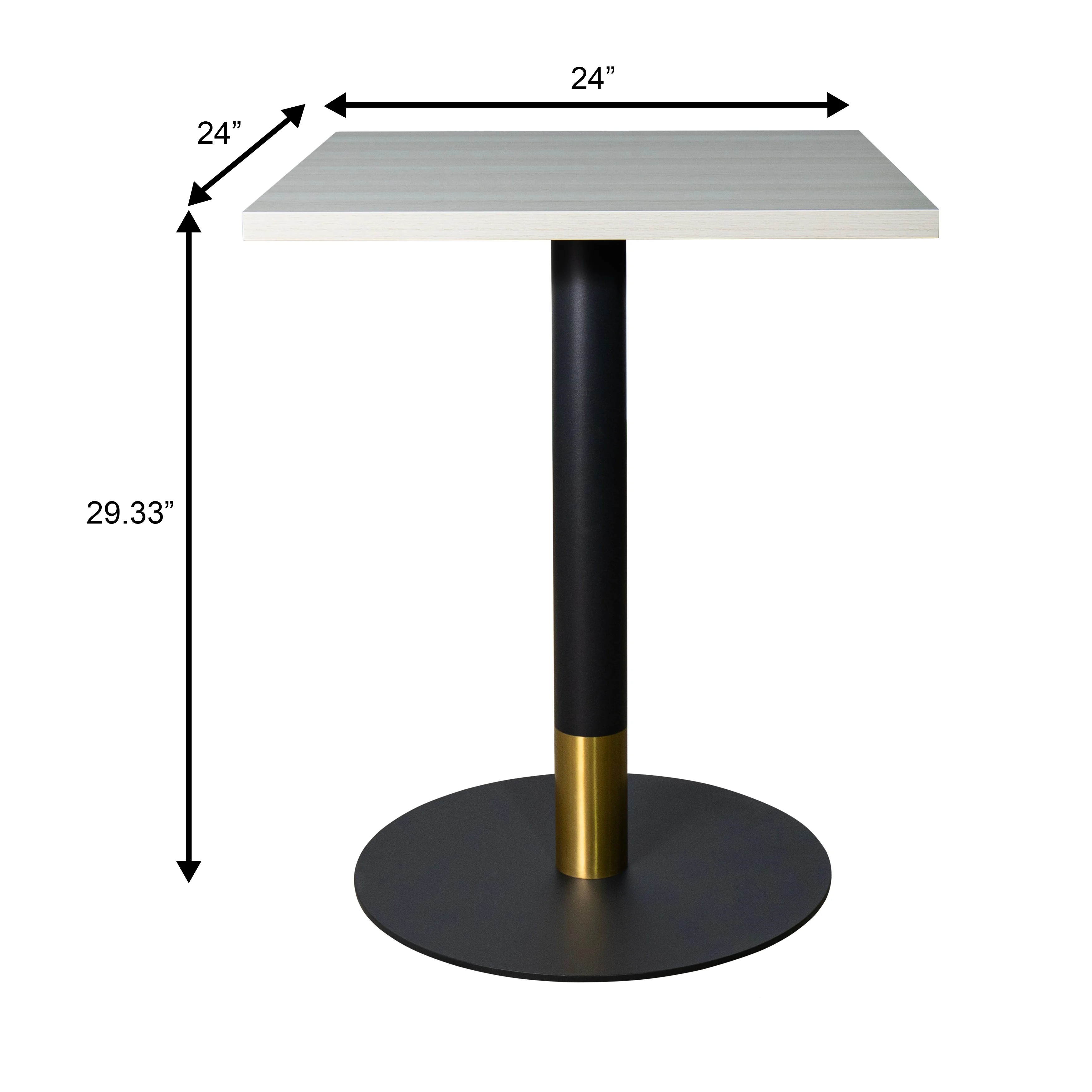 Vail Collection Dining Table Black/Gold Base With 24" Square Light Wood Brown MDF Top