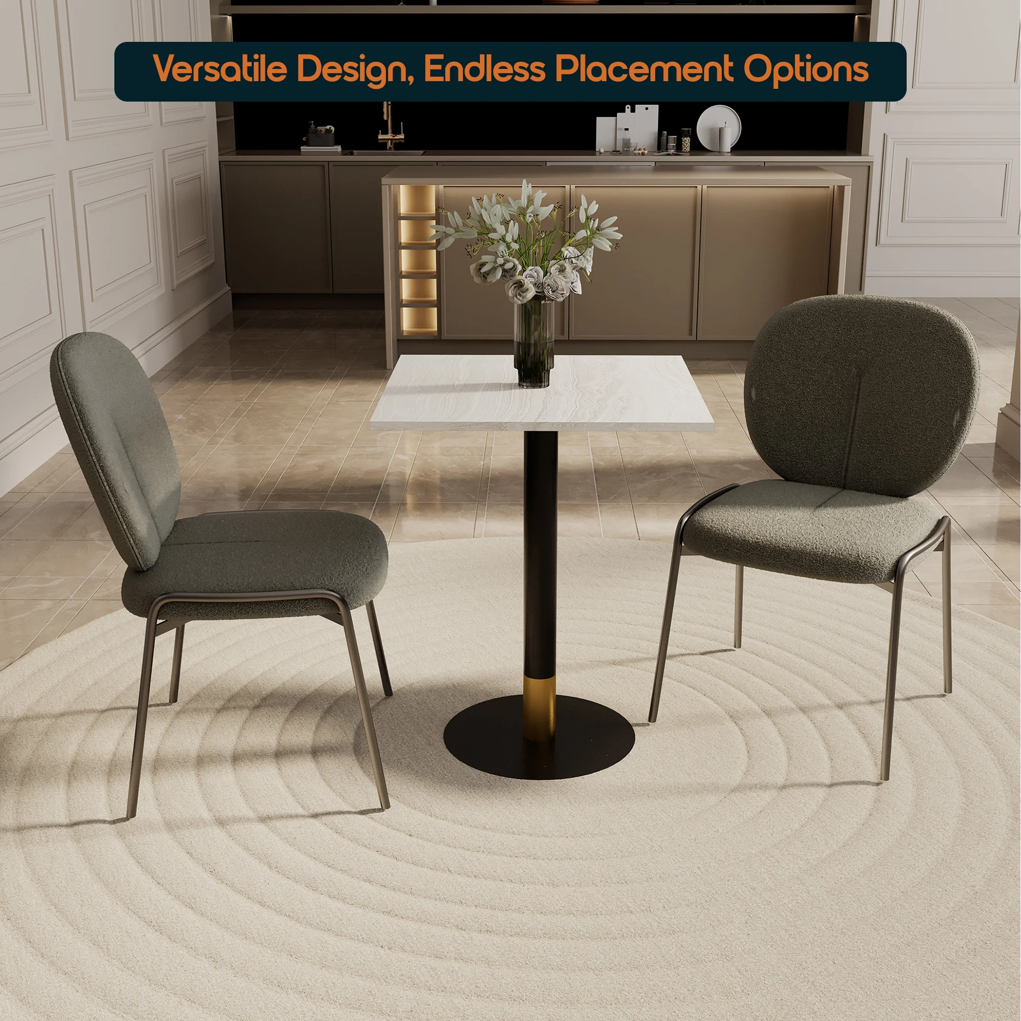 Vail Collection Dining Table Black/Gold Base With 24" Square Light Wood Brown MDF Top