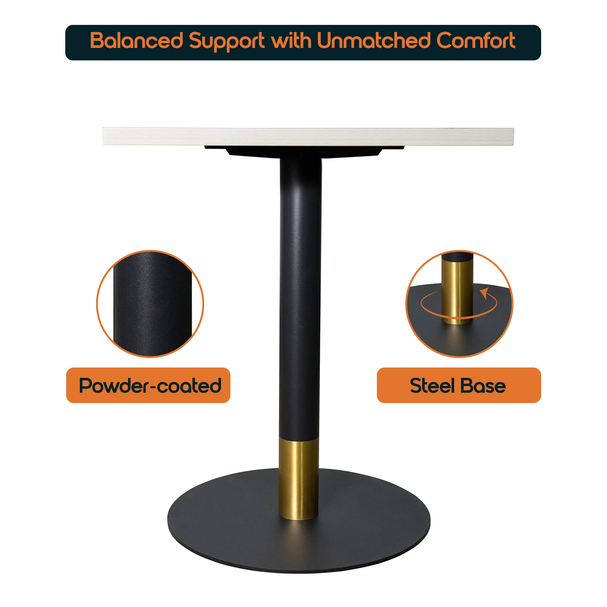 Vail Collection Dining Table Black/Gold Base With 24" Square Light Wood Brown MDF Top