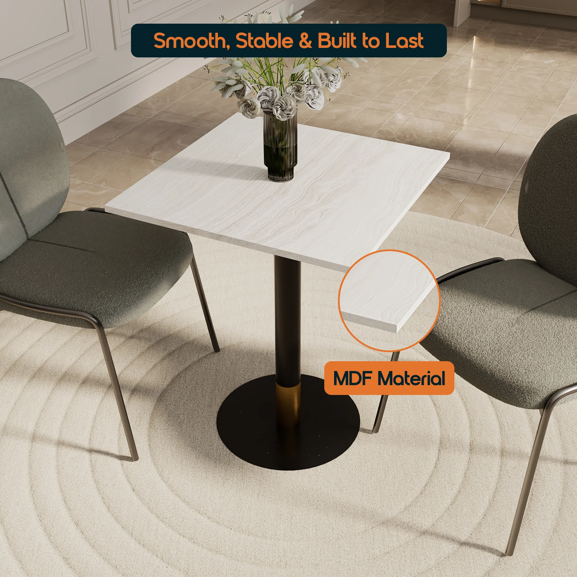 Vail Collection Dining Table Black/Gold Base With 24" Square Light Wood Brown MDF Top