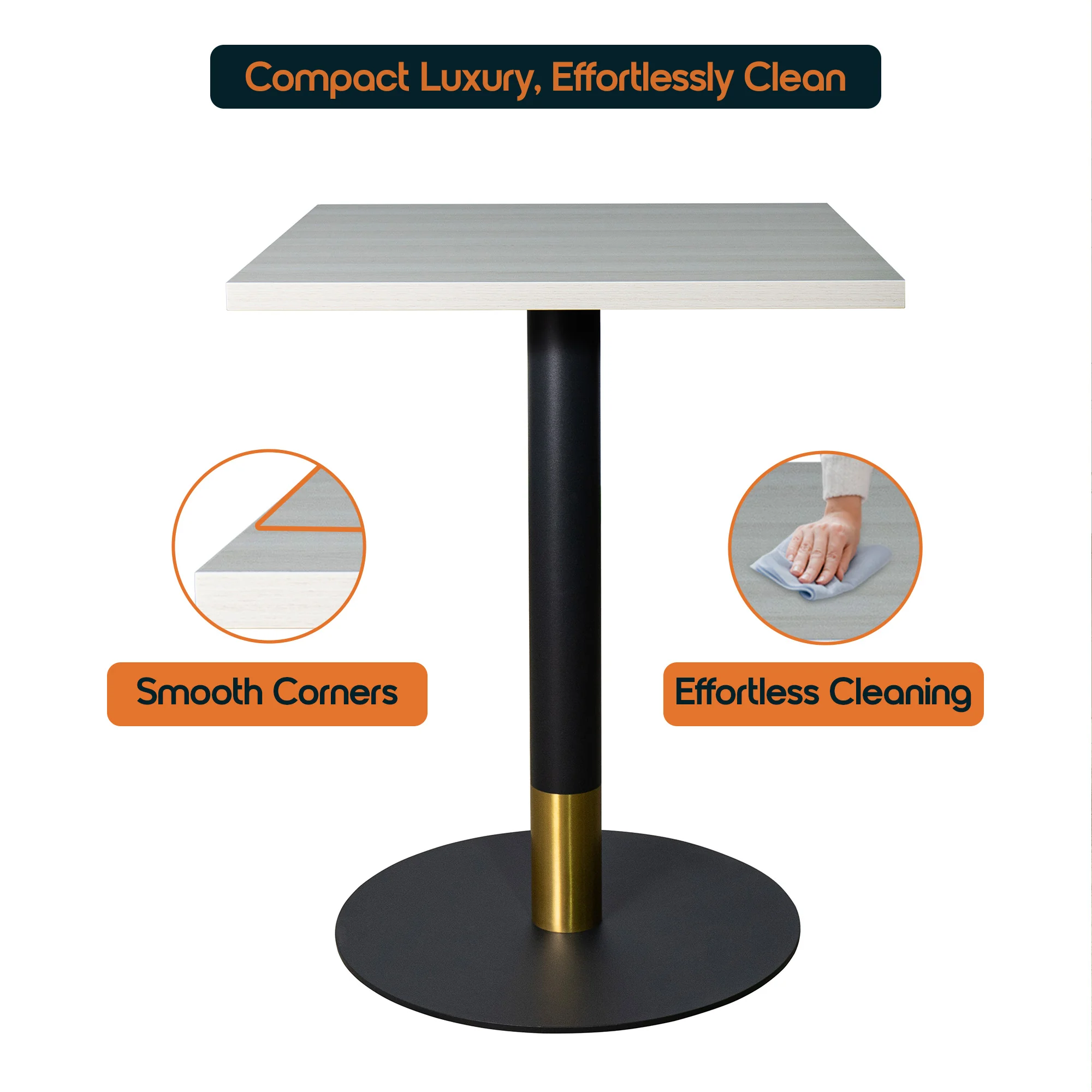 Vail Collection Dining Table Black/Gold Base With 24" Square Light Wood Brown MDF Top