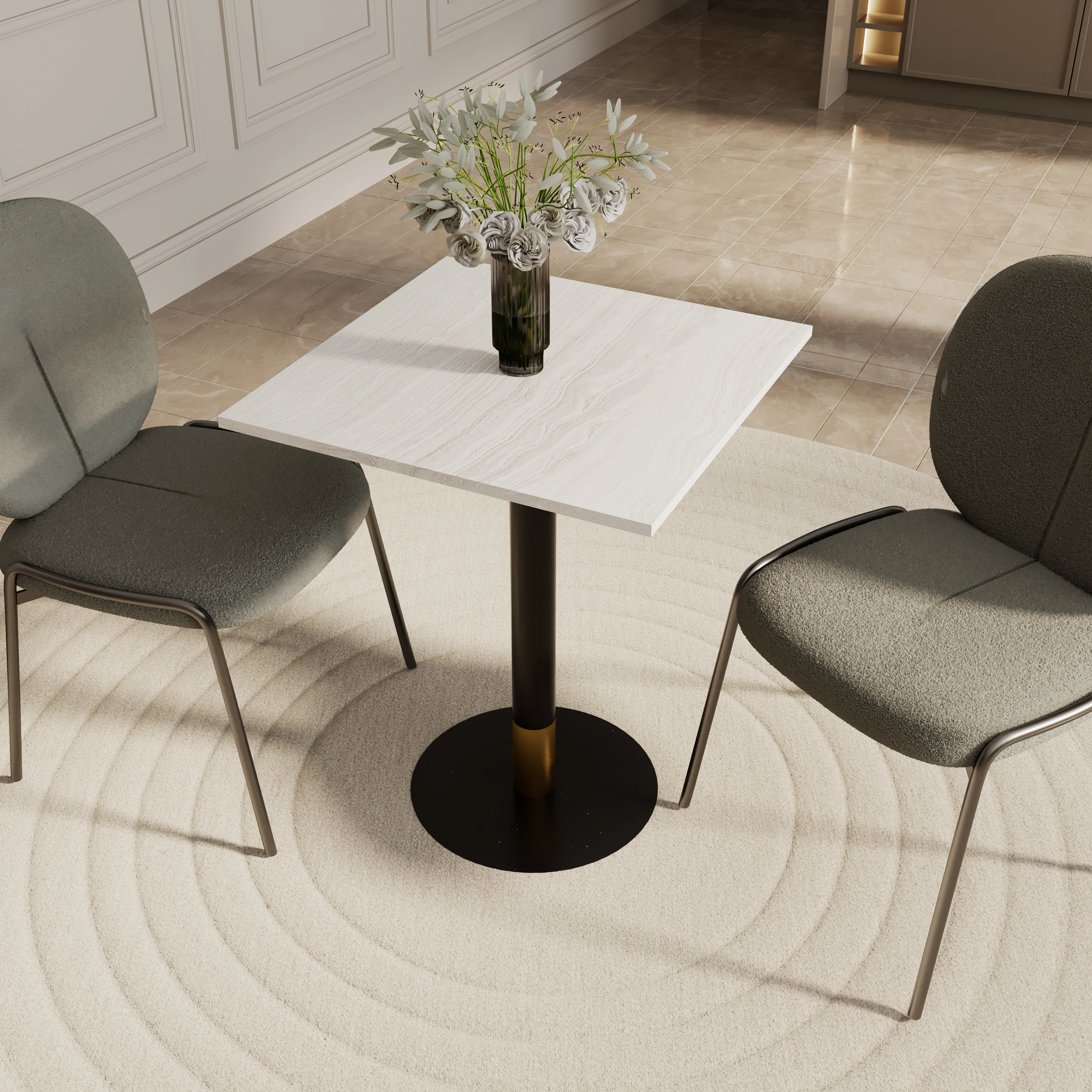 Vail Collection Dining Table Black/Gold Base With 24" Square Light Wood Brown MDF Top