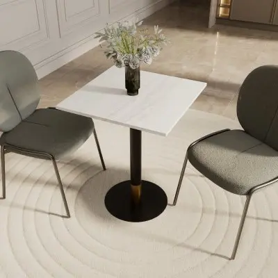 Vail Collection Dining Table Black/Gold Base With 24" Square Light Wood  Brown MDF Top