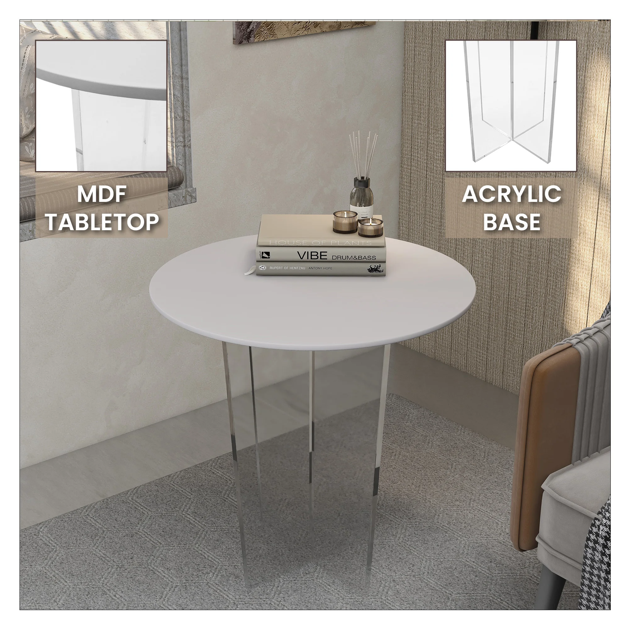 Valore Collection Acrylic Coffee Table With White Top