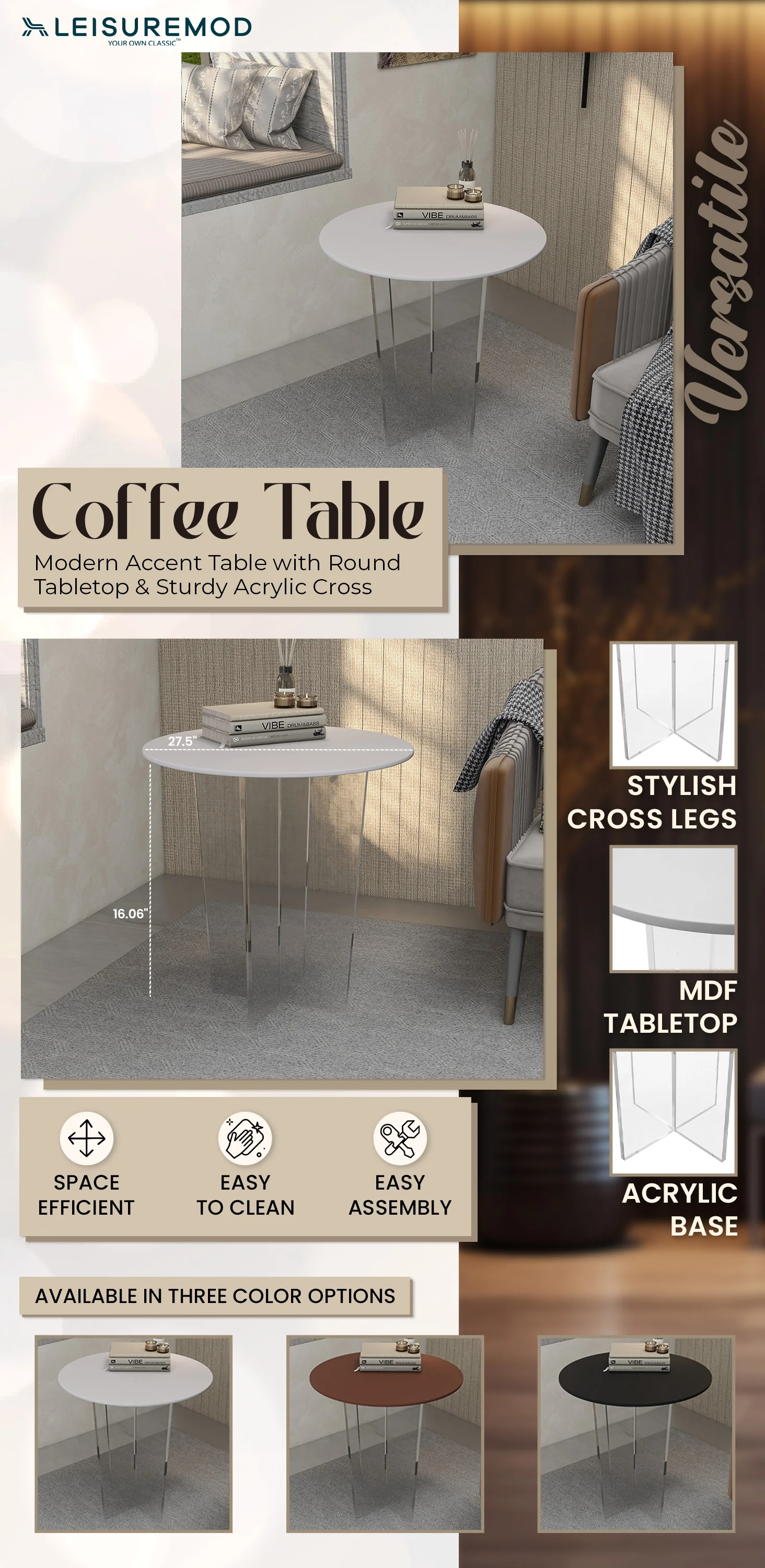 Valore Collection Acrylic Coffee Table With White Top