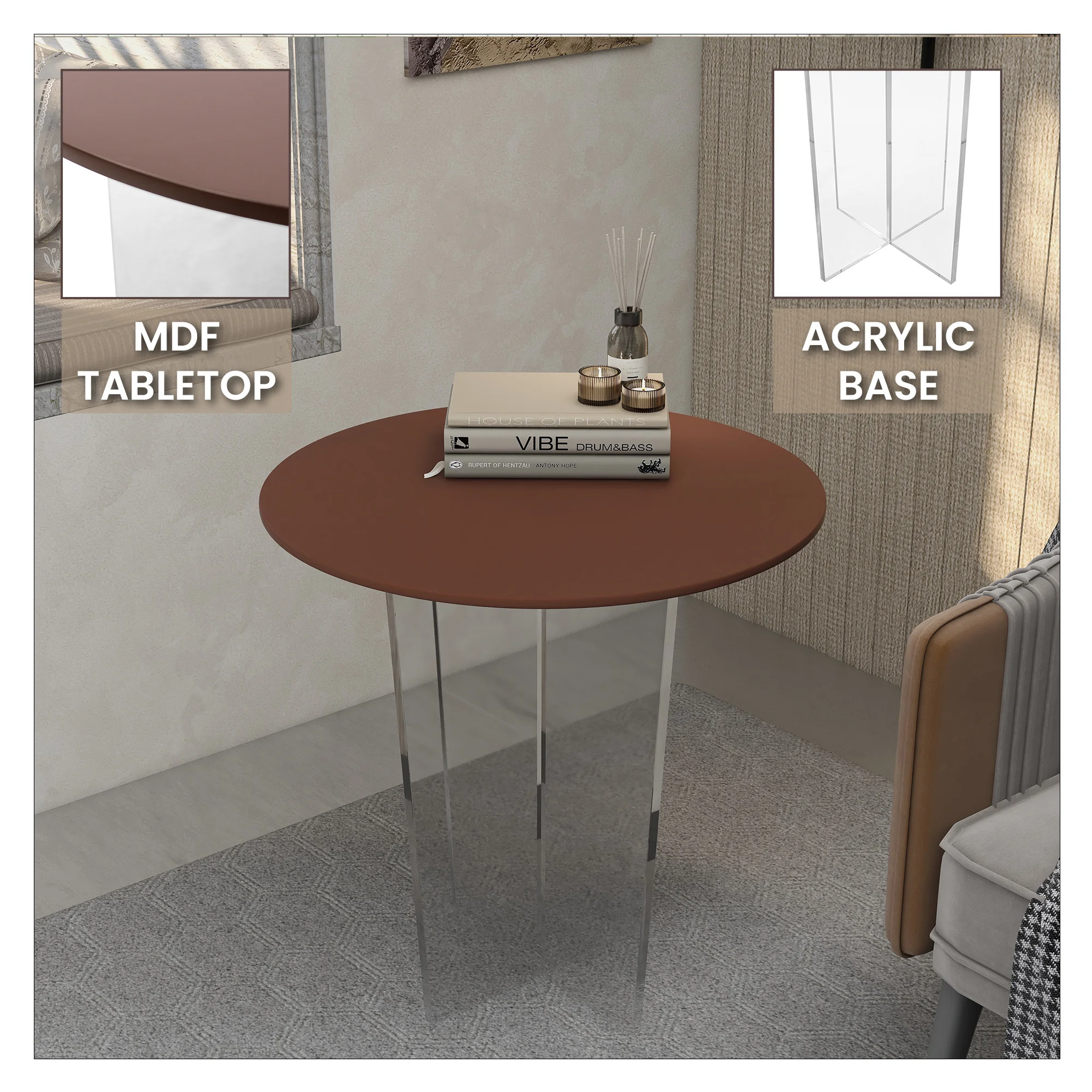 Valore Collection Acrylic Coffee Table With Walnut Top