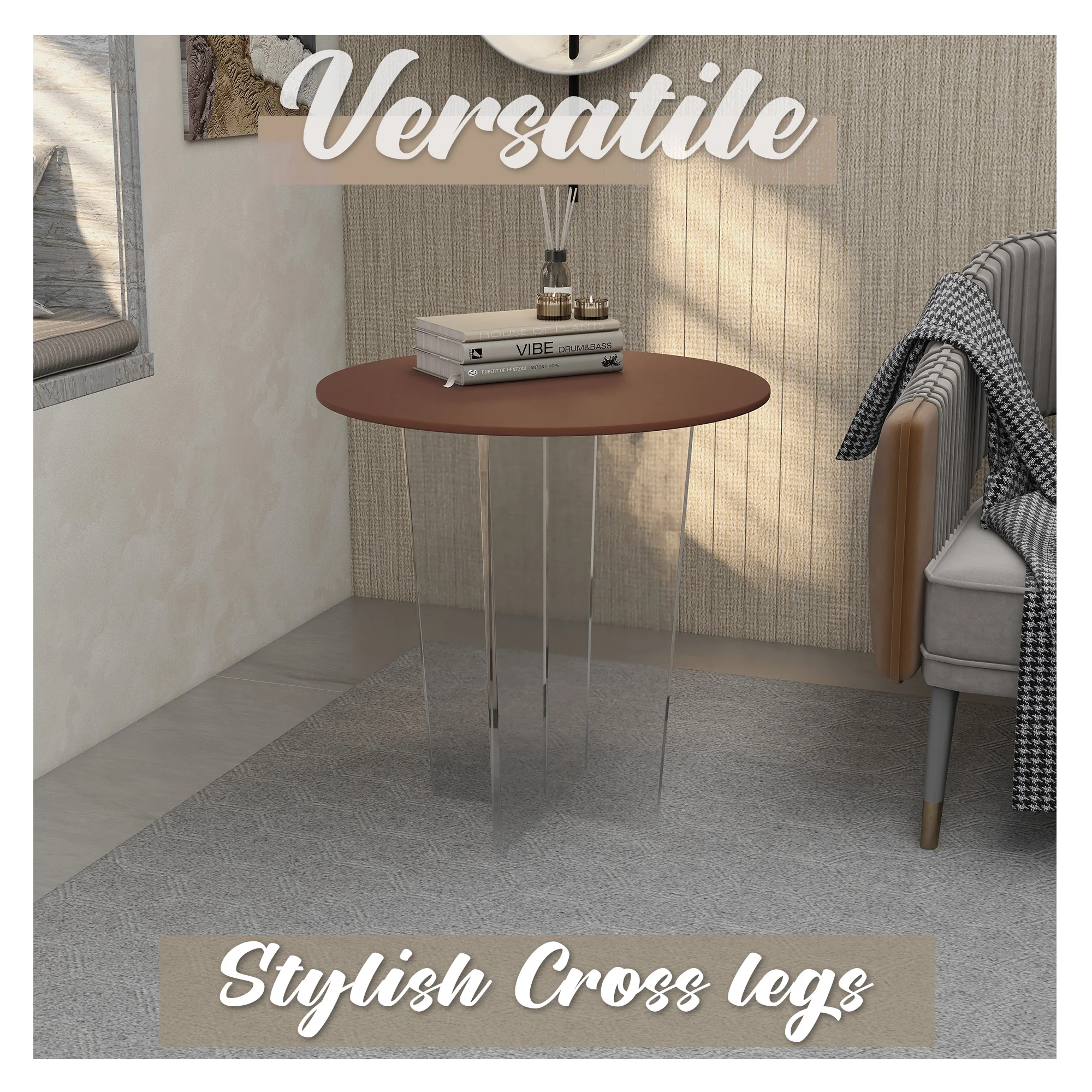 Valore Collection Acrylic Coffee Table With Walnut Top