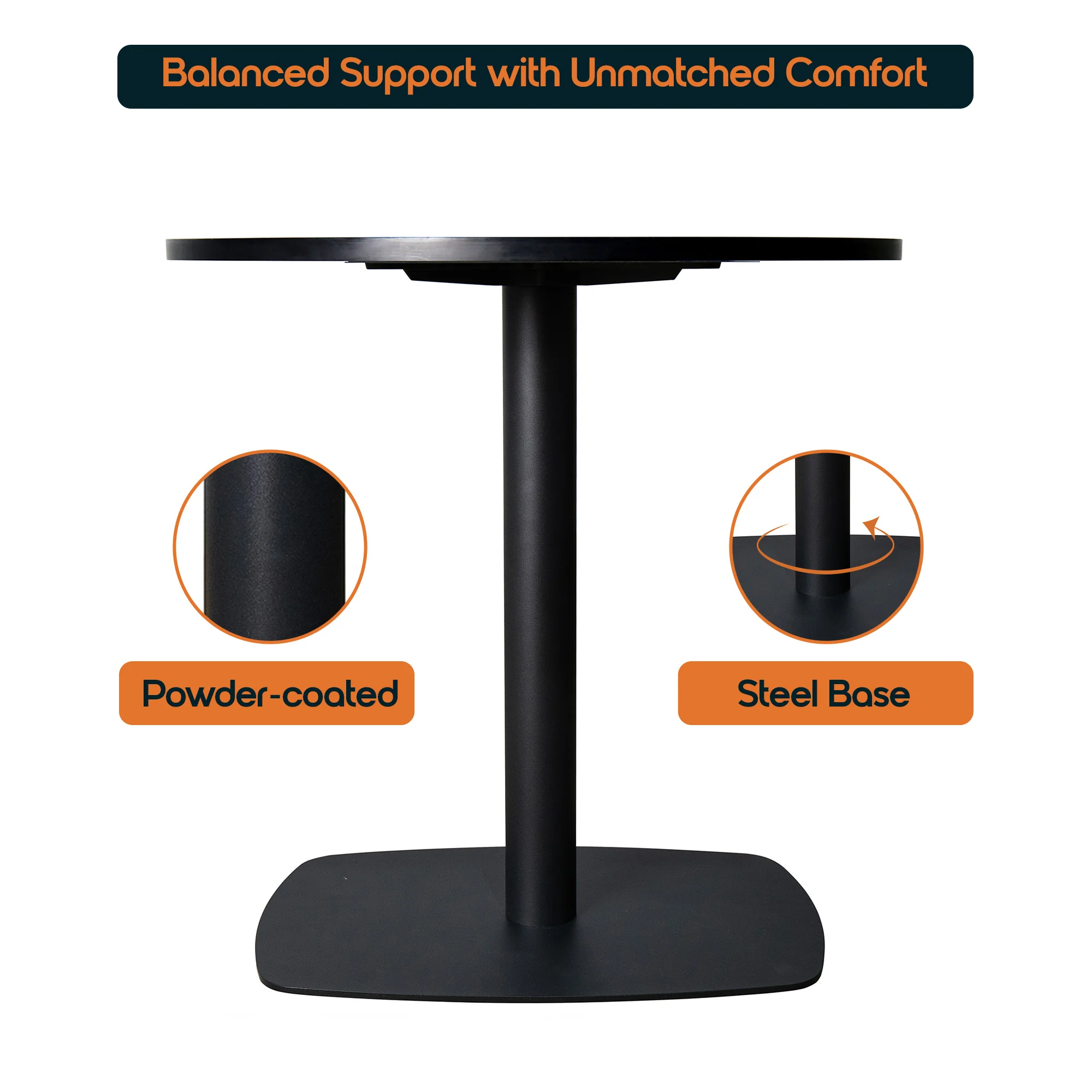 Vail Collection Dining Table Black Rectangle Base With 27" Round Black MDF Top