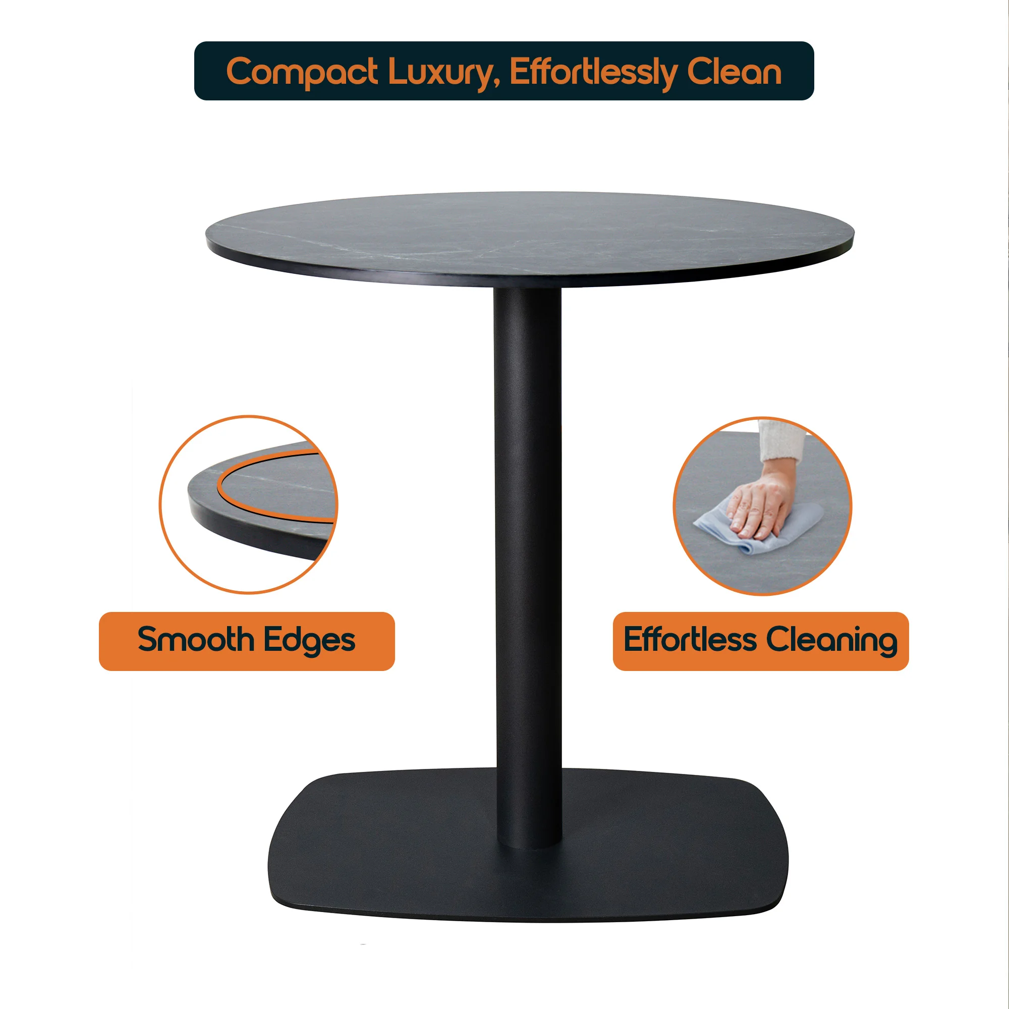 Vail Collection Dining Table Black Rectangle Base With 27" Round Black MDF Top