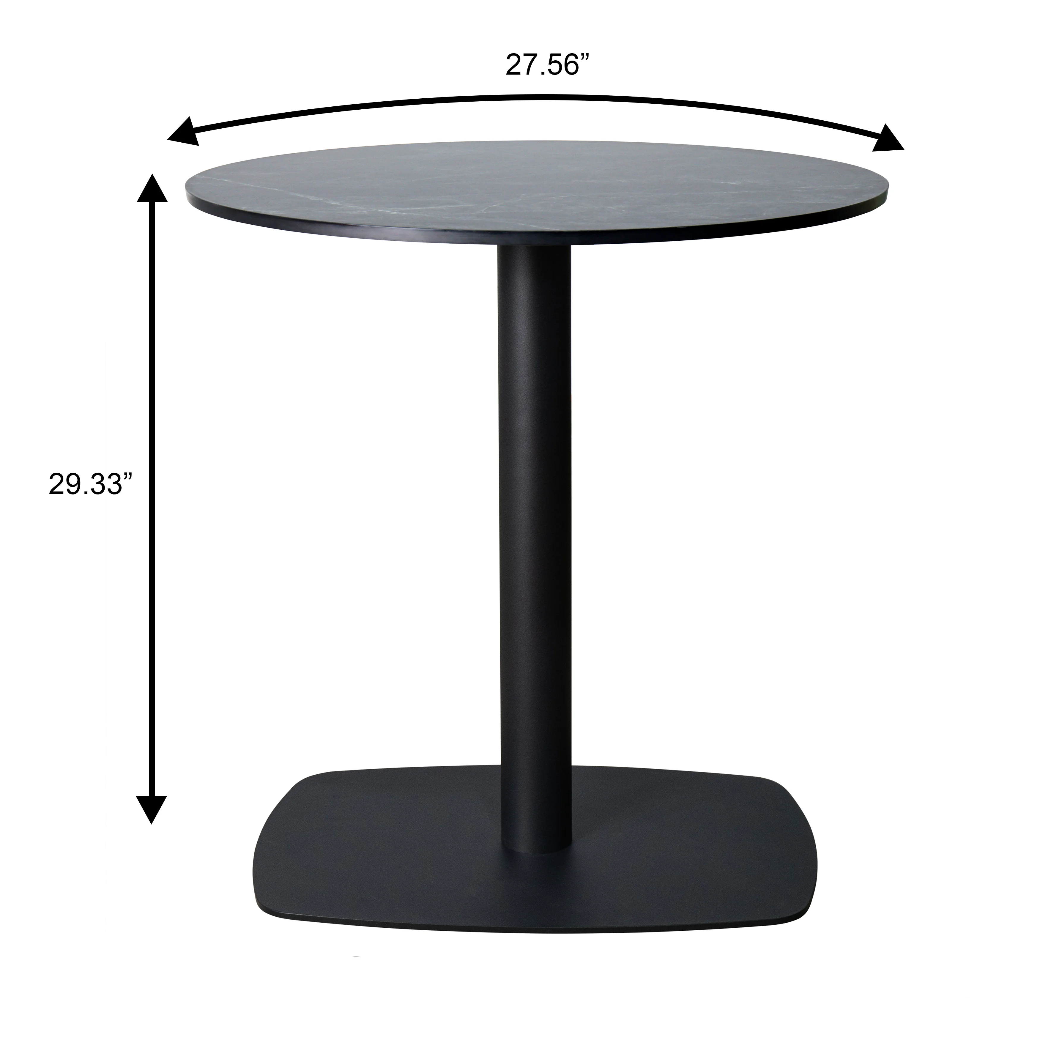 Vail Collection Dining Table Black Rectangle Base With 27" Round Black MDF Top