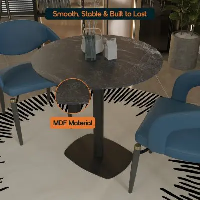 Vail Collection Dining Table Black Rectangle Base With 27" Round Black MDF Top