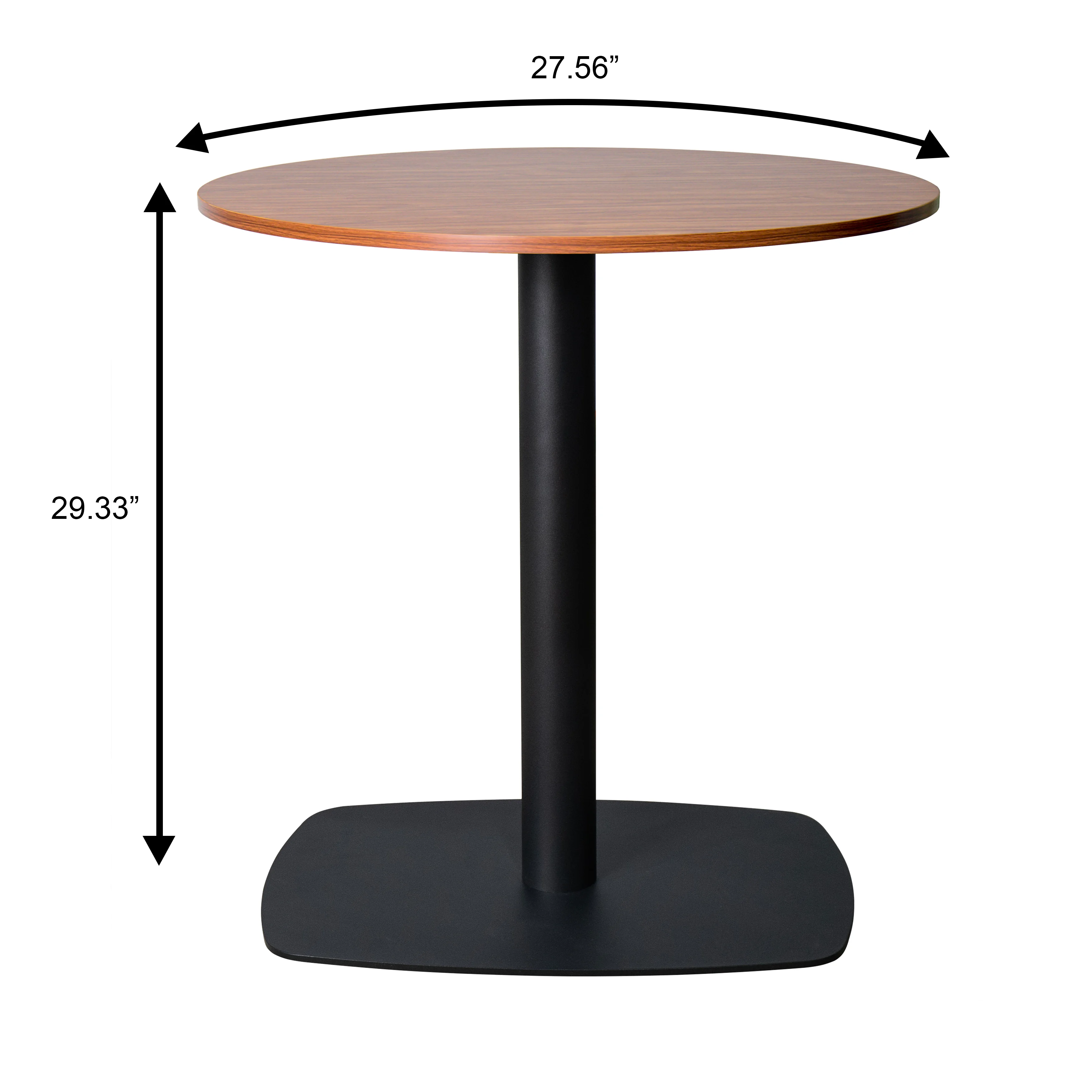 Vail Collection Dining Table Black Rectangle Base With 27" Round Cognac Brown MDF Top