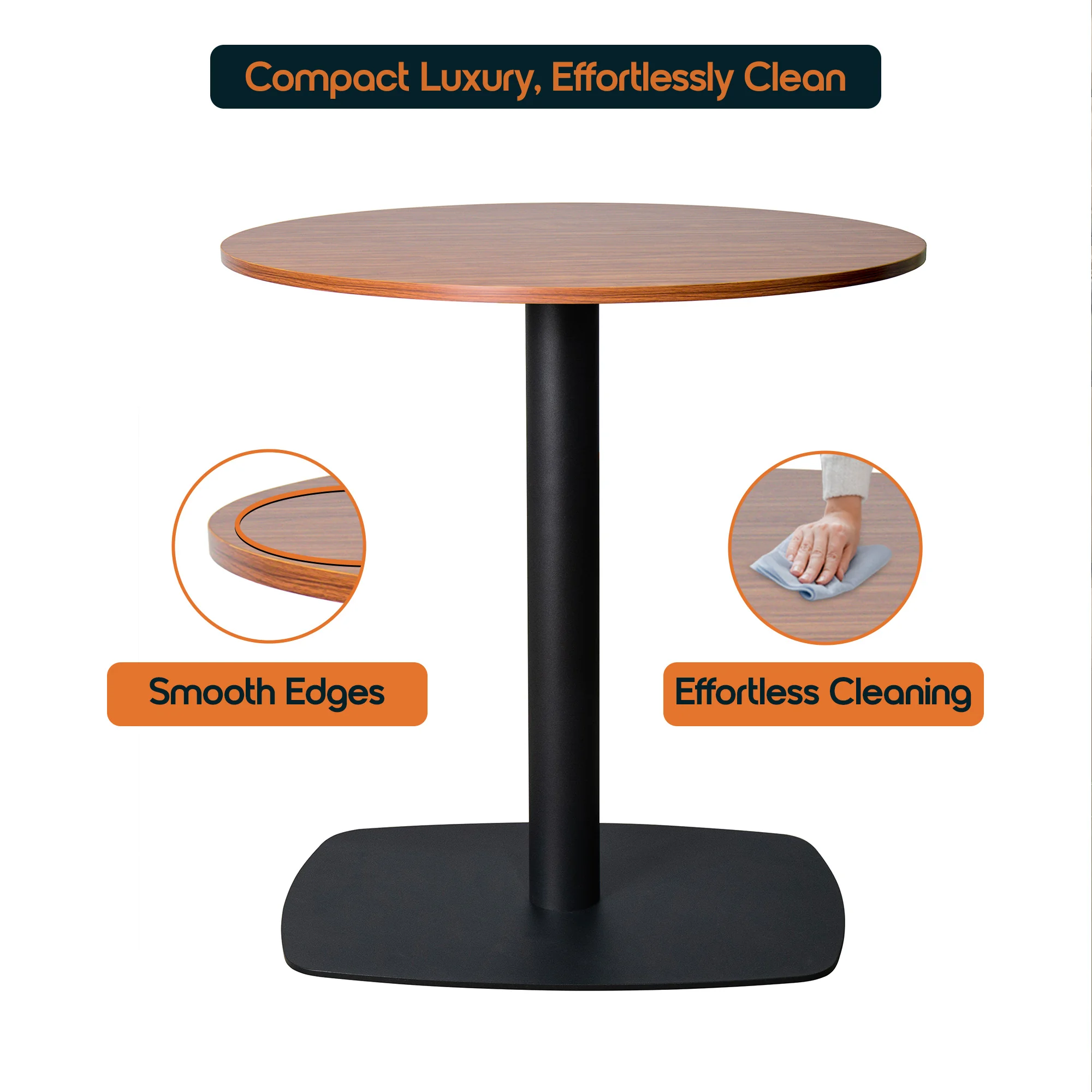 Vail Collection Dining Table Black Rectangle Base With 27" Round Cognac Brown MDF Top