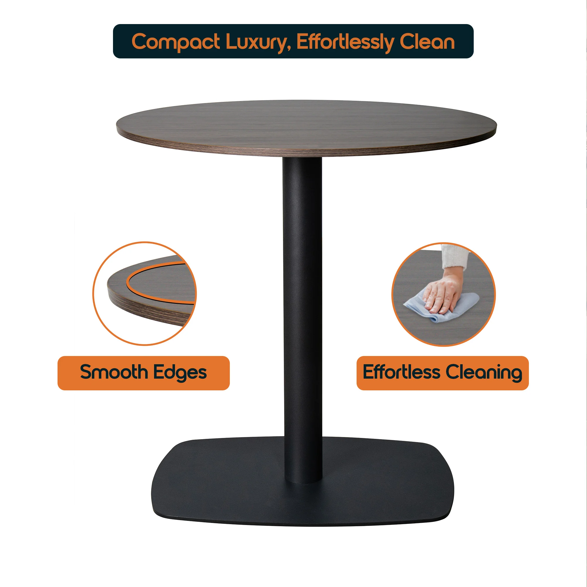 Vail Collection Dining Table Black Rectangle Base With 27" Round Dark Brown MDF Top