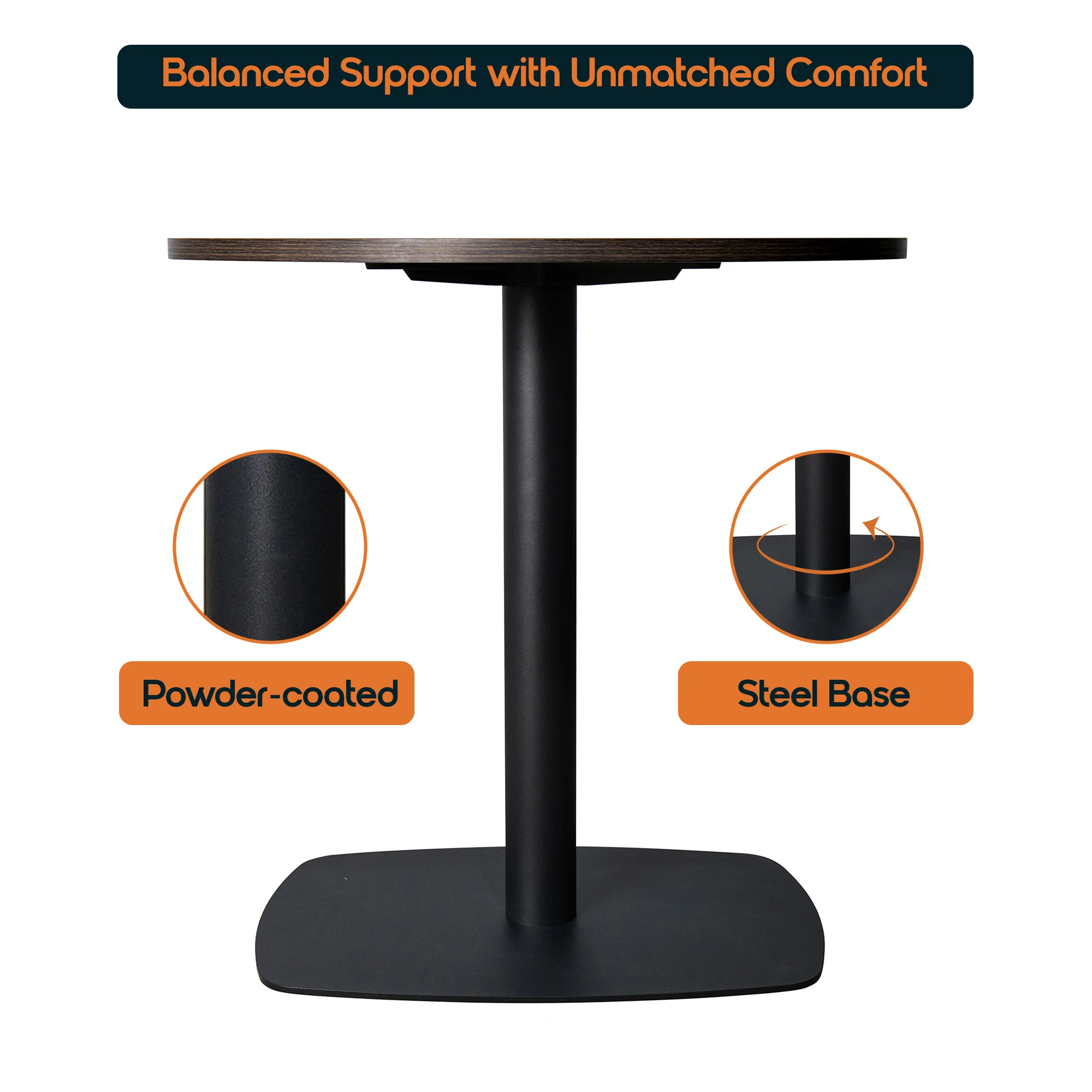 Vail Collection Dining Table Black Rectangle Base With 27" Round Dark Brown MDF Top