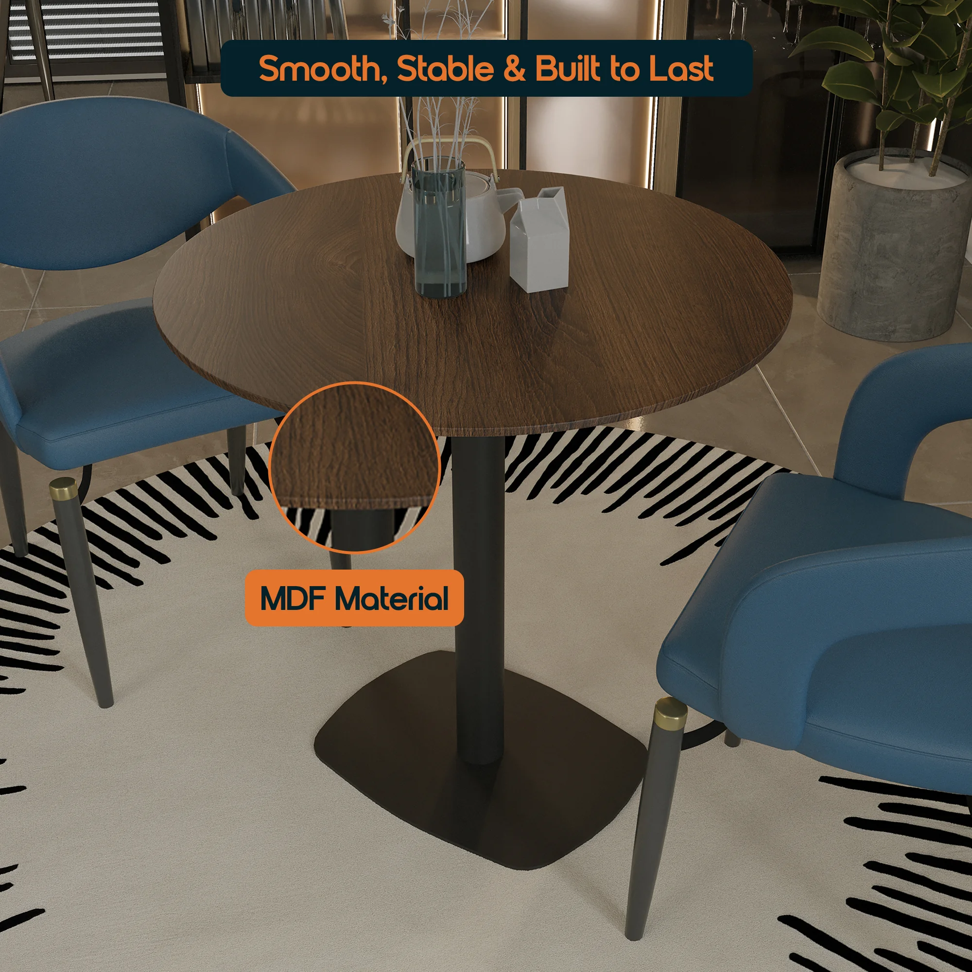 Vail Collection Dining Table Black Rectangle Base With 27" Round Dark Brown MDF Top