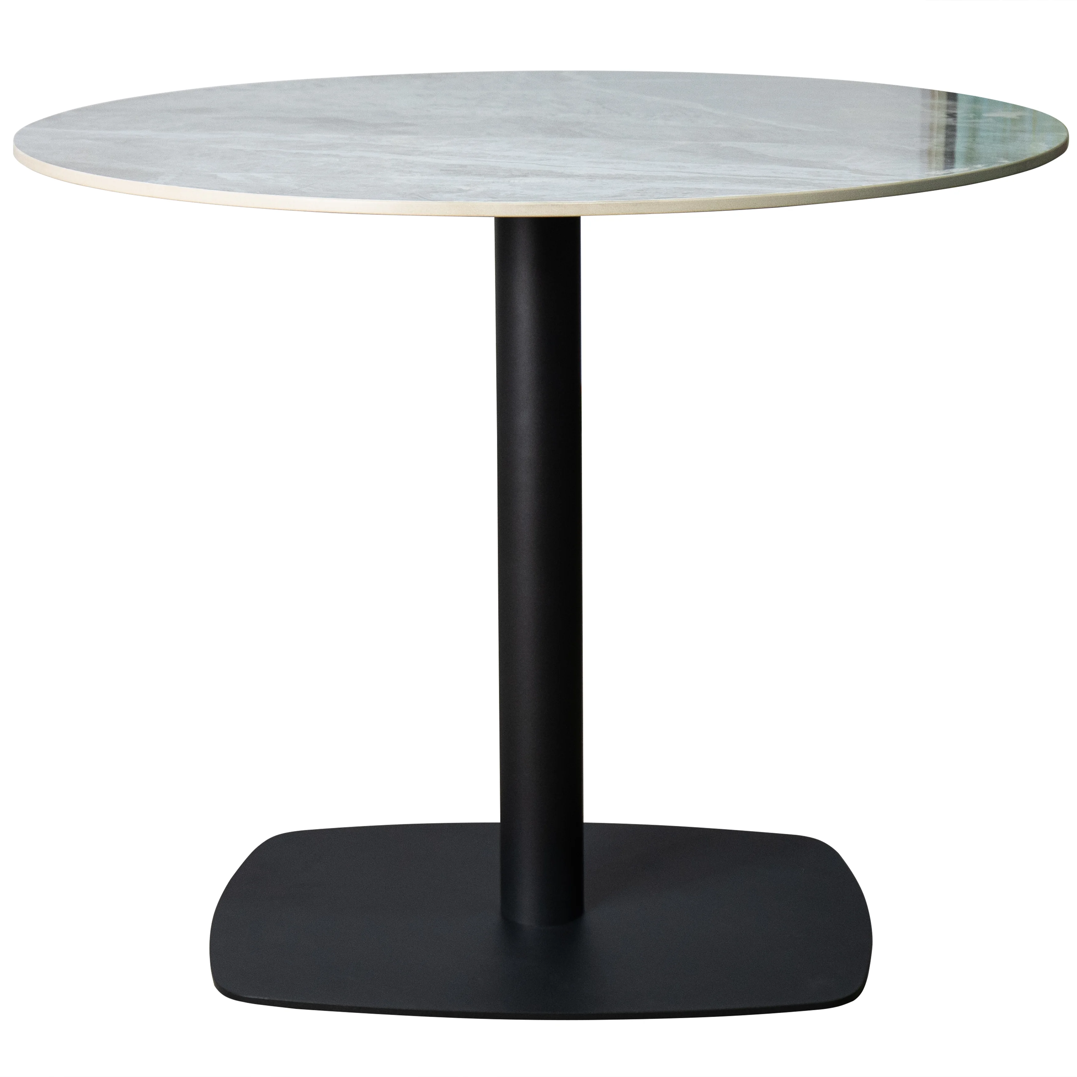 Vail Collection Dining Table Black Rectangle Base With 27" Round Grey Stone Top