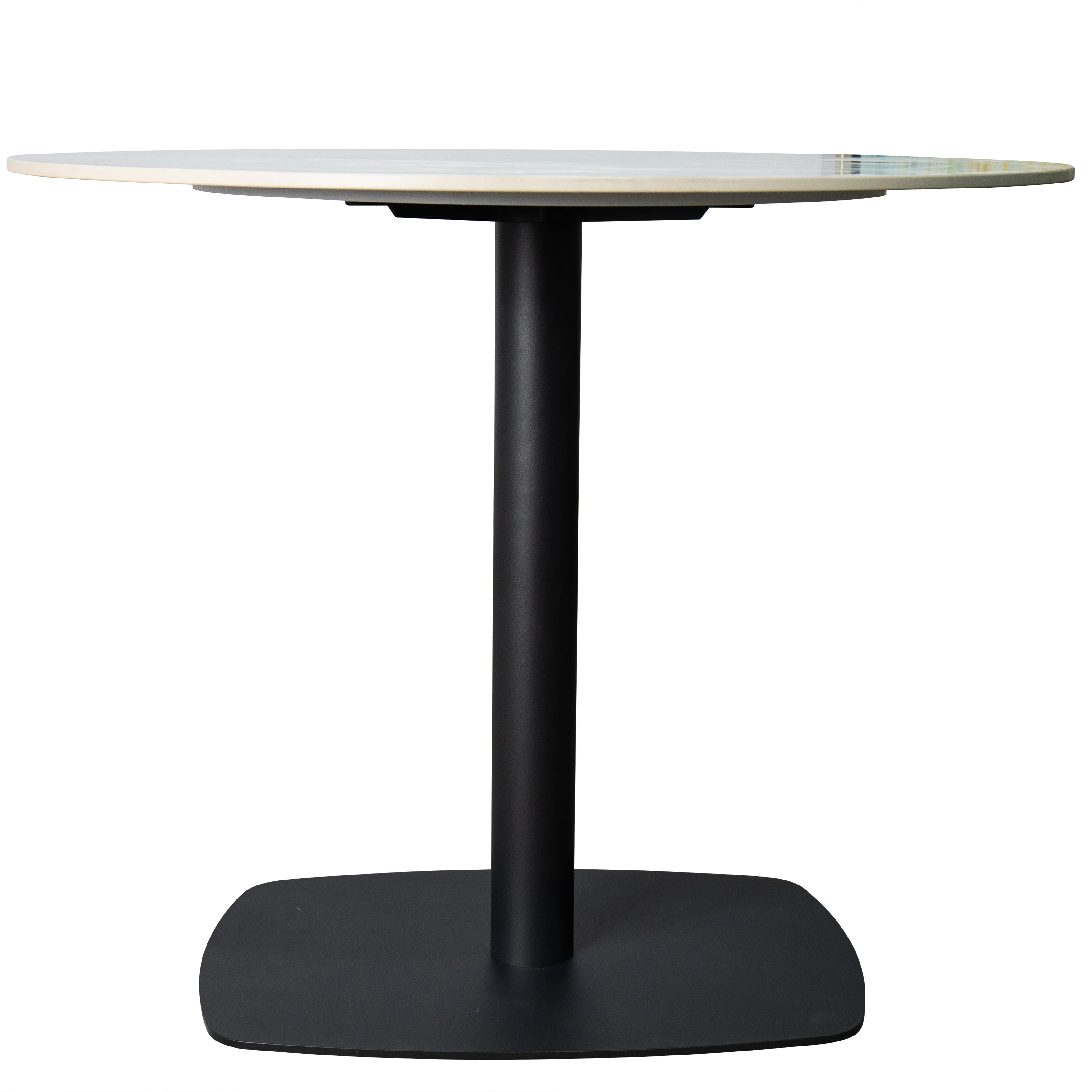 Vail Collection Dining Table Black Rectangle Base With 27" Round Grey Stone Top