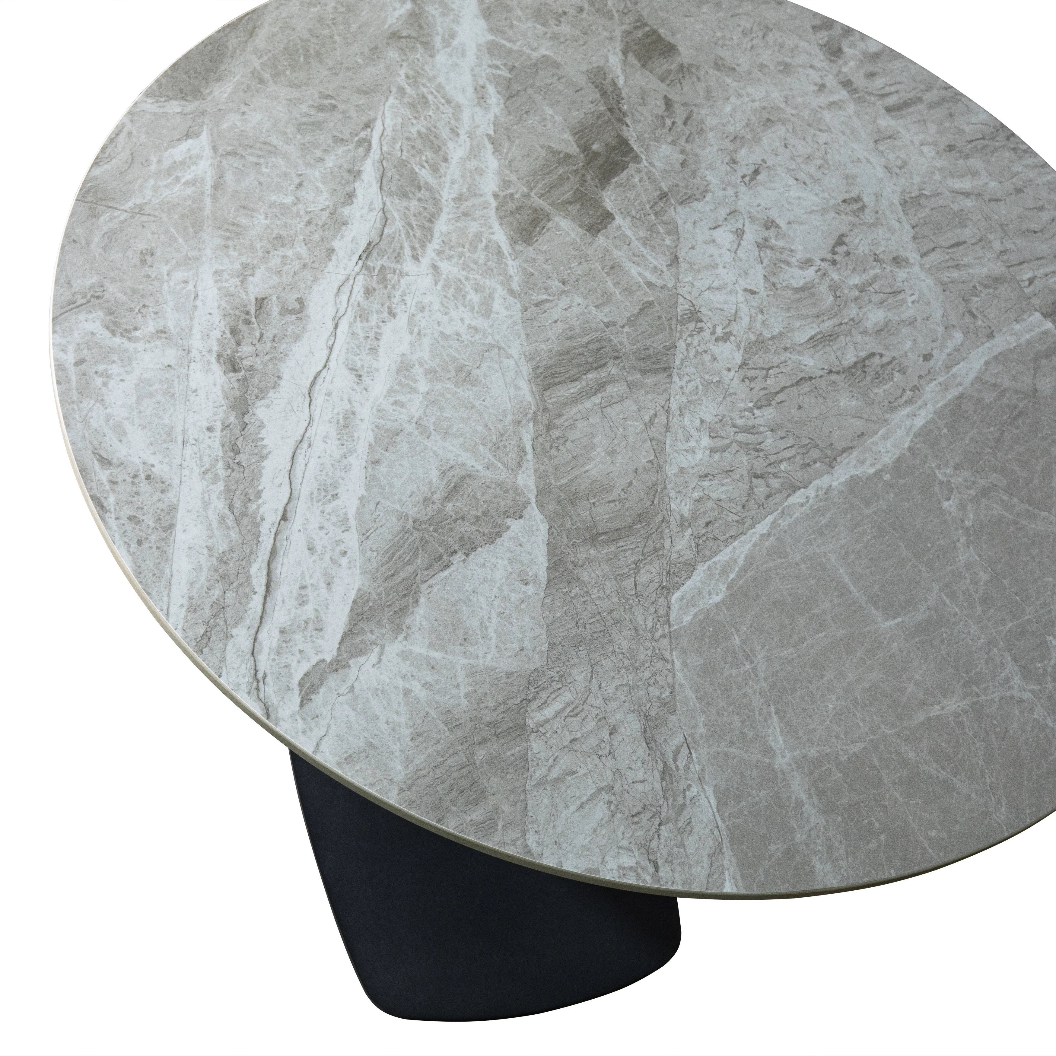 Vail Collection Dining Table Black Rectangle Base With 27" Round Grey Stone Top