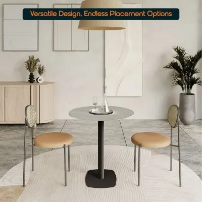 Vail Collection Dining Table Black Rectangle Base With 27" Round Grey Stone Top