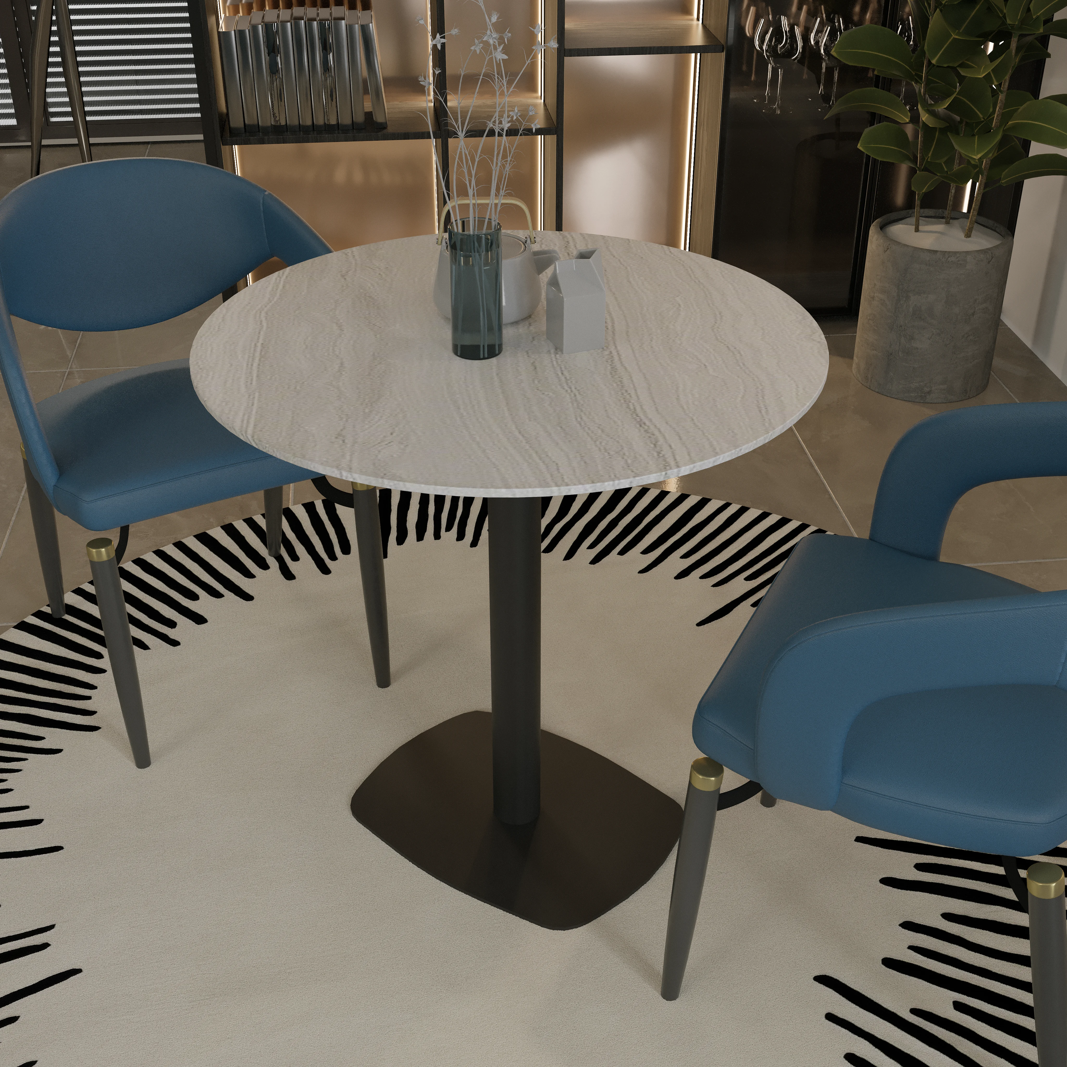 Vail Collection Dining Table Black Rectangle Base With 27" Round Light Wood Brown MDF Top