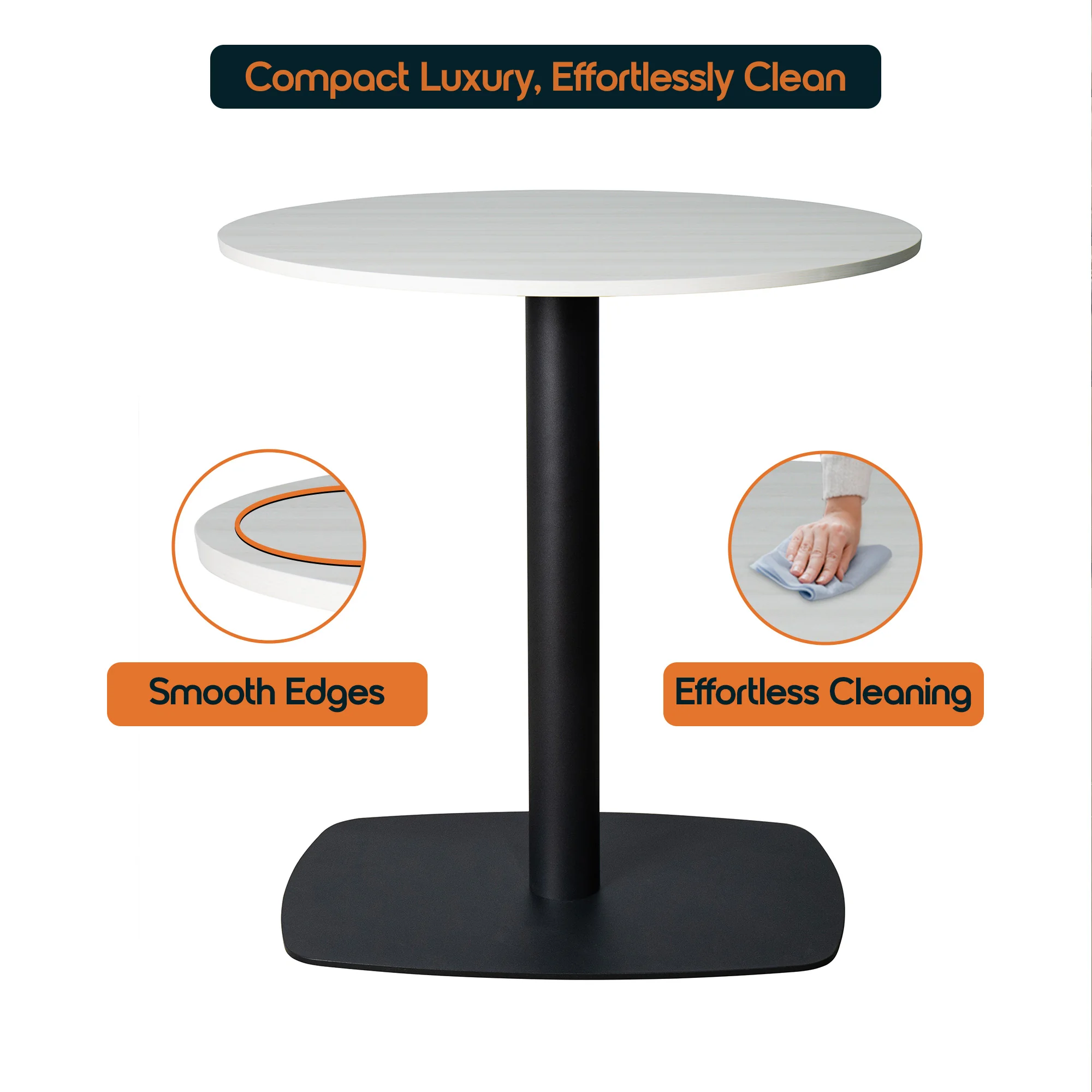 Vail Collection Dining Table Black Rectangle Base With 27" Round Light Wood Brown MDF Top