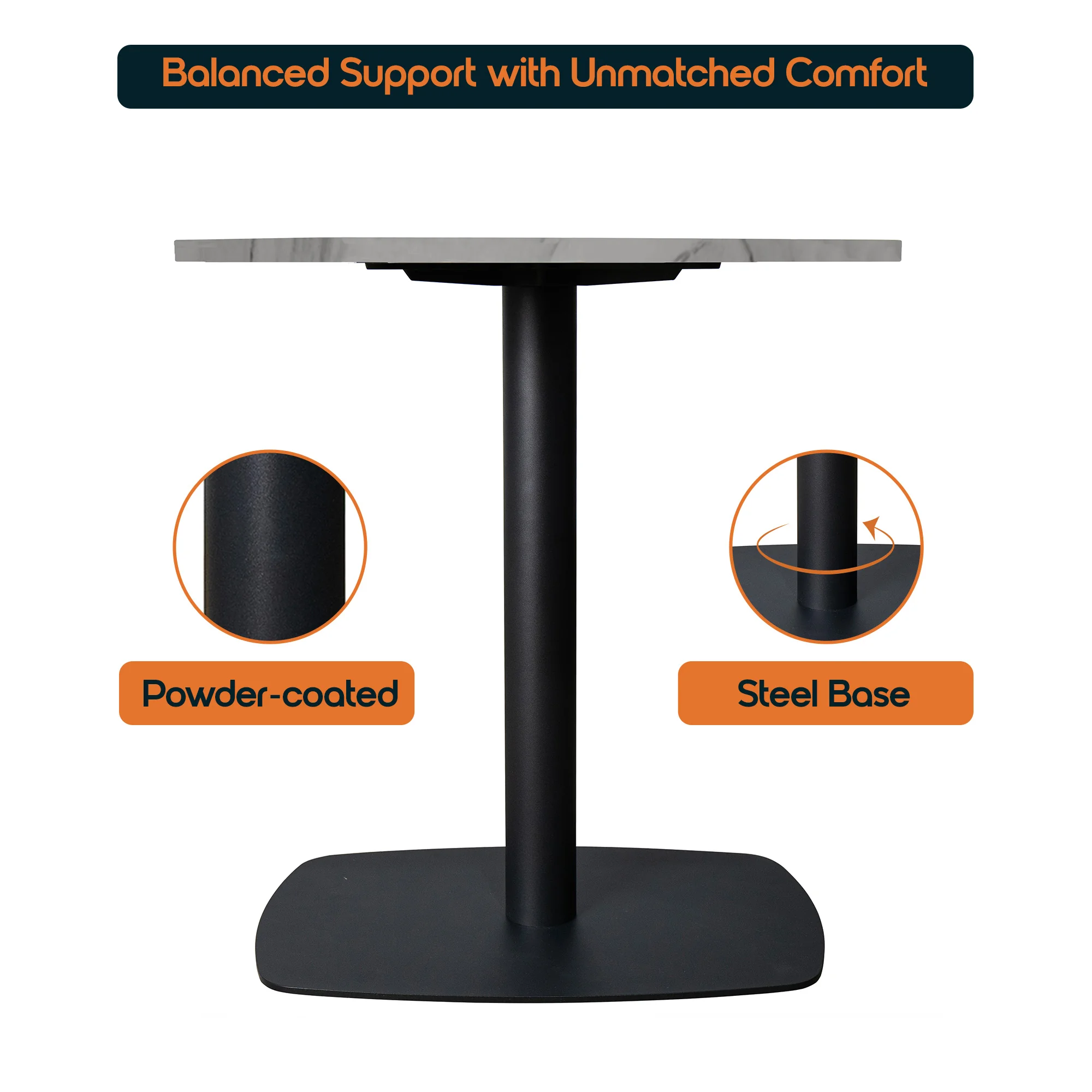 Vail Collection Dining Table Black Rectangle Base With 27" Round White Stone Top