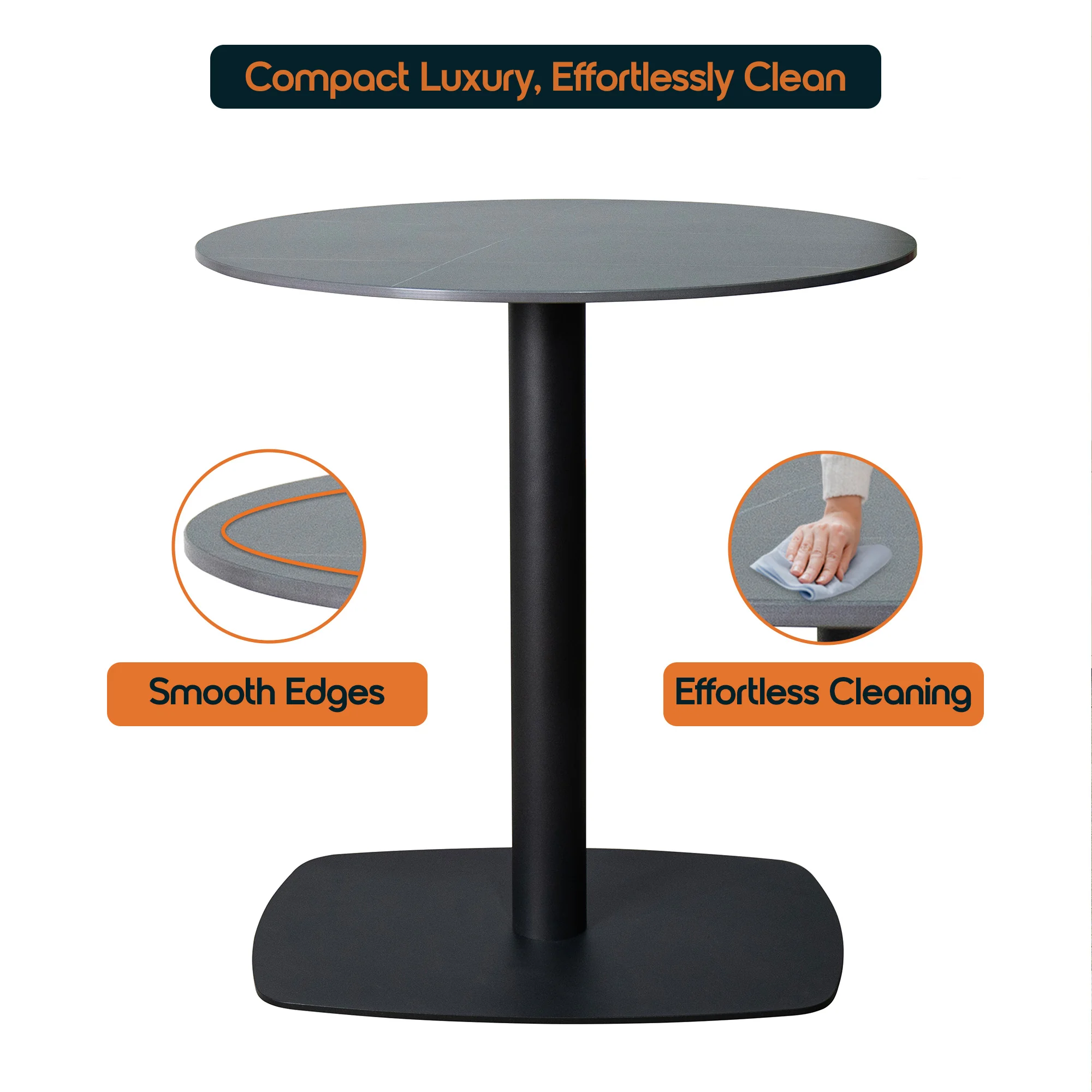 Vail Collection Dining Table Black Rectangle Base With 36" Round BLack Stone Top