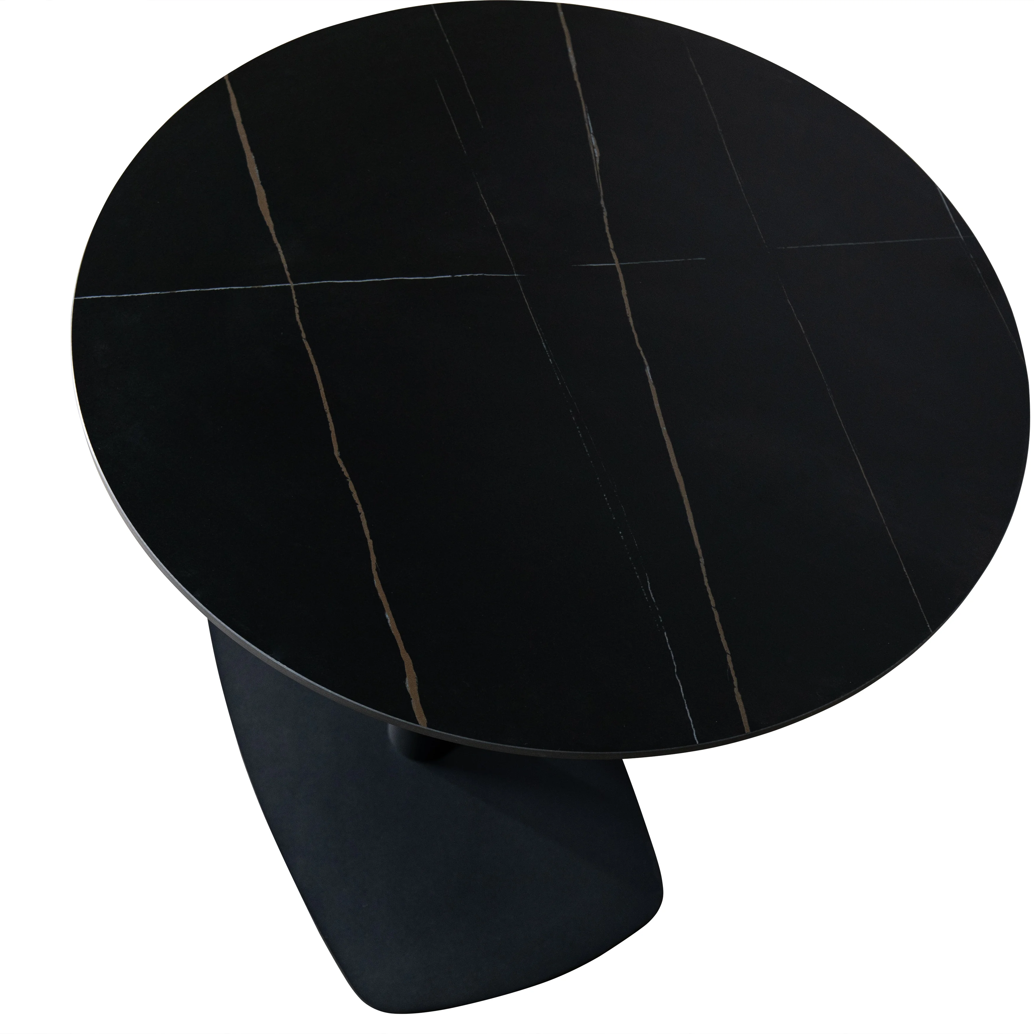 Vail Collection Dining Table Black Rectangle Base With 36" Round BLack Stone Top