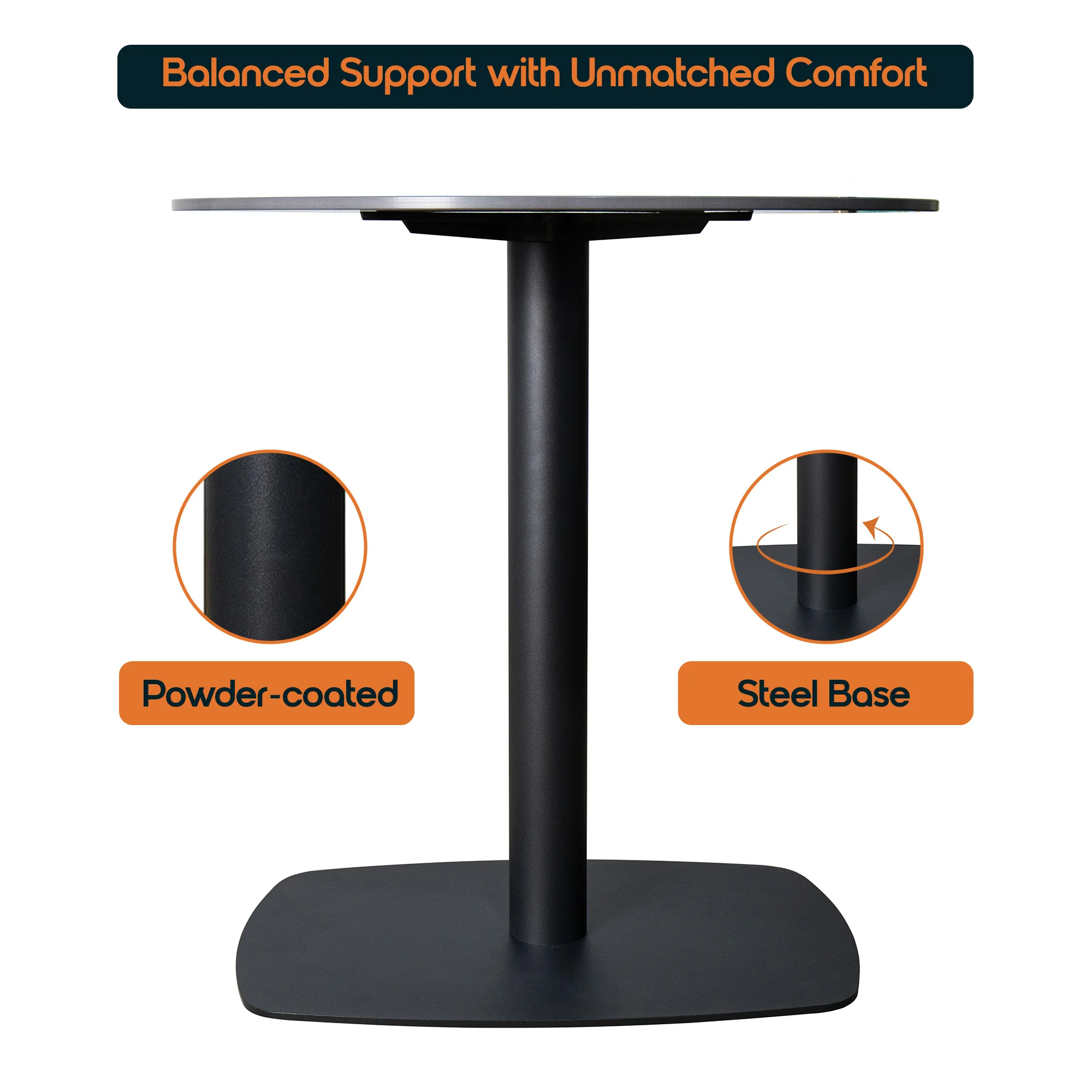 Vail Collection Dining Table Black Rectangle Base With 36" Round BLack Stone Top