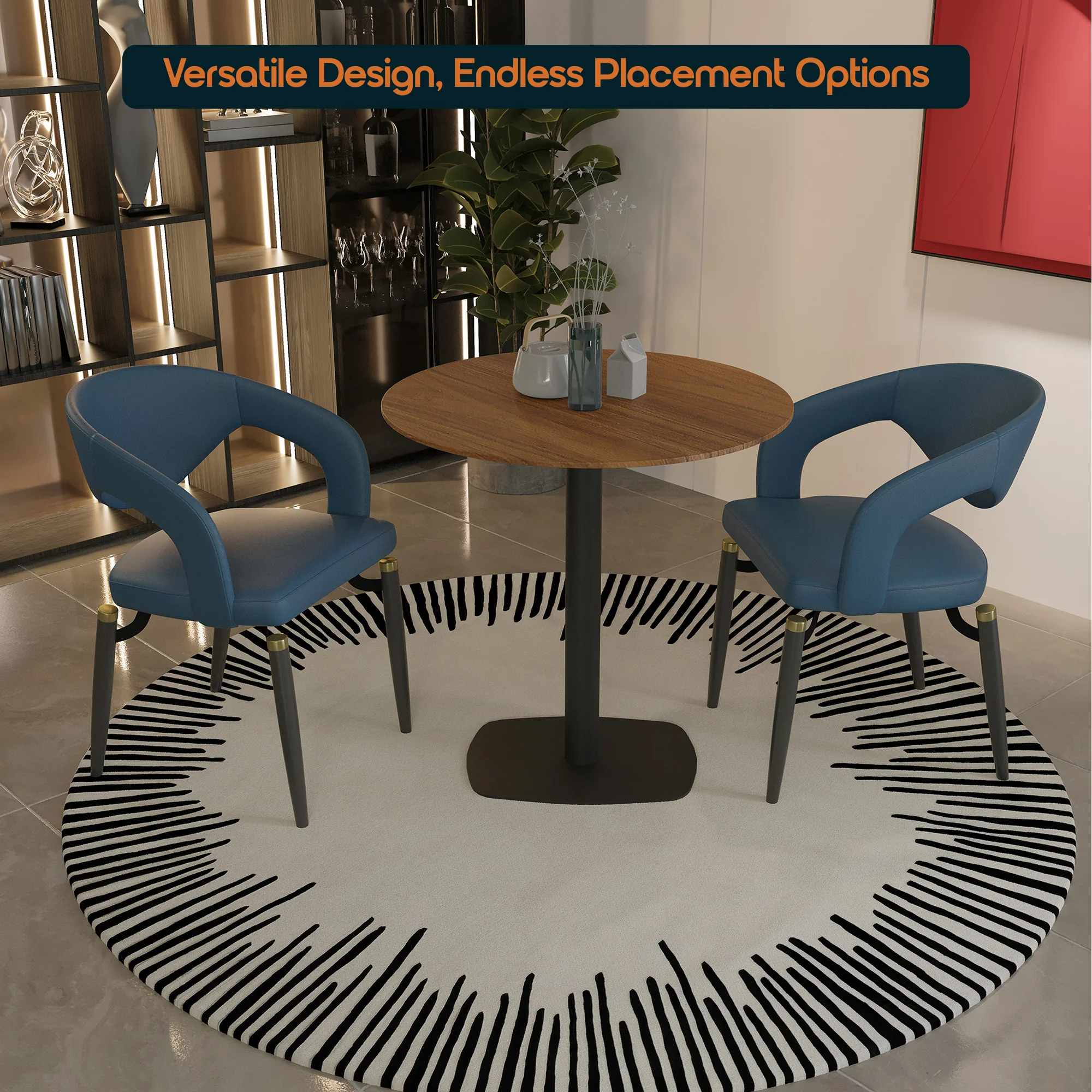 Vail Collection Dining Table Black Rectangle Base With 36" Round Cognac Brown MDF Top