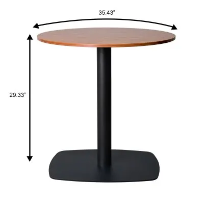 Vail Collection Dining Table Black Rectangle Base With 36" Round Cognac Brown MDF Top