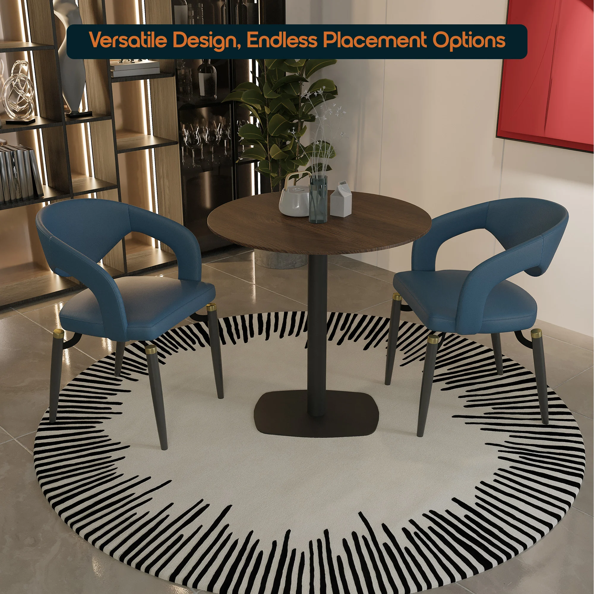 Vail Collection Dining Table Black Rectangle Base With 36" Round Dark  Brown MDF Top