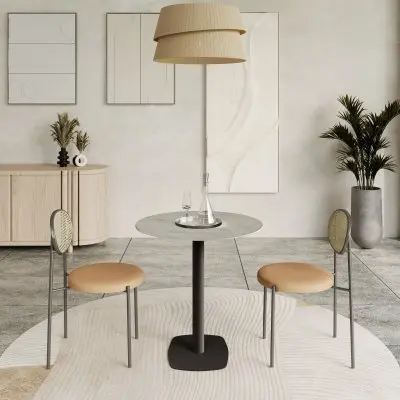 Vail Collection Dining Table Black Rectangle Base With 36" Round Grey Stone  Top