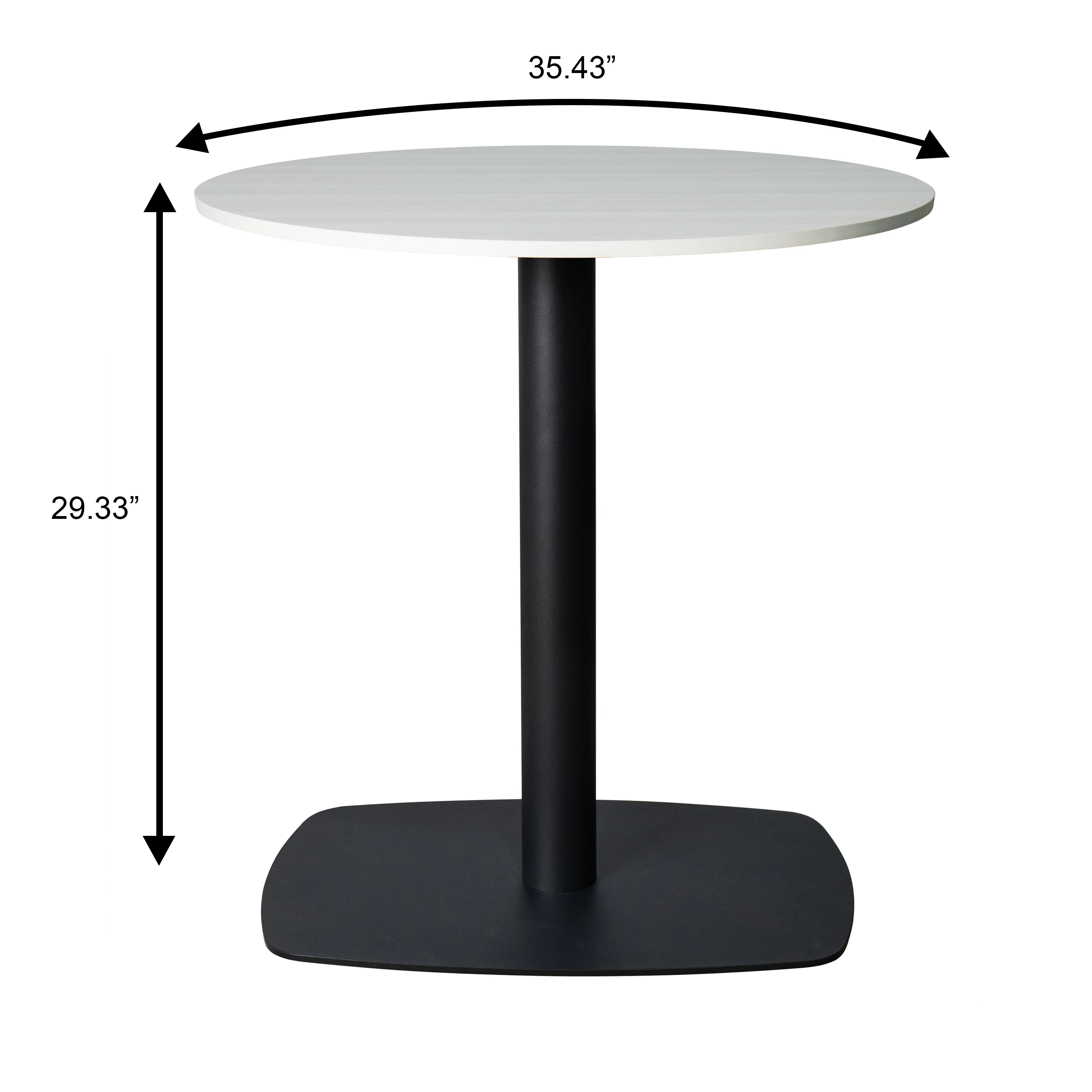 Vail Collection Dining Table Black Rectangle Base With 36" Round Light Wood Brown MDF Top
