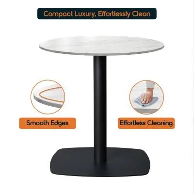 Vail Collection Dining Table Black Rectangle Base With 36" Round White Stone  Top