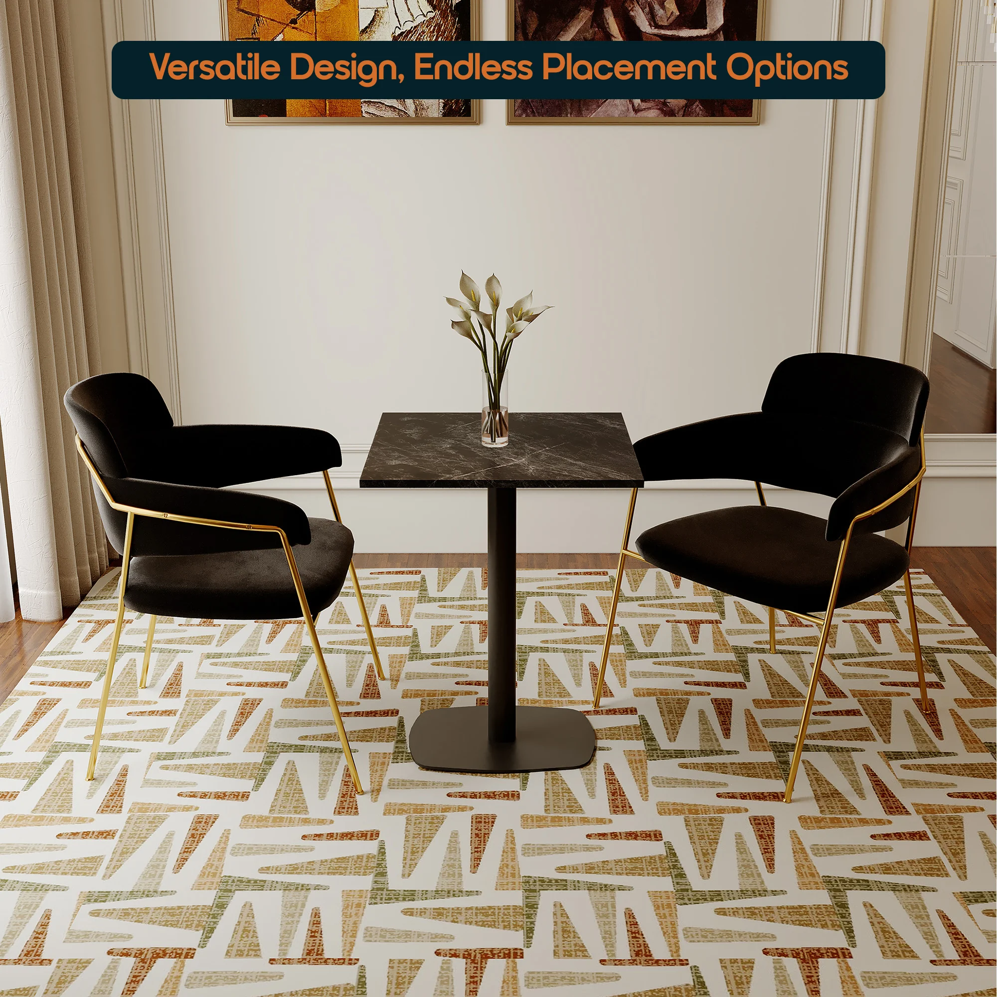 Vail Collection Dining Table Black Rectangle Base With 24" Square Black MDF Top