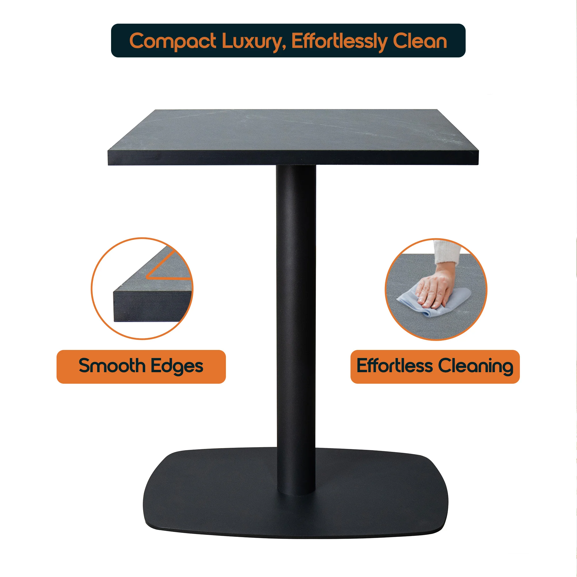 Vail Collection Dining Table Black Rectangle Base With 24" Square Black MDF Top