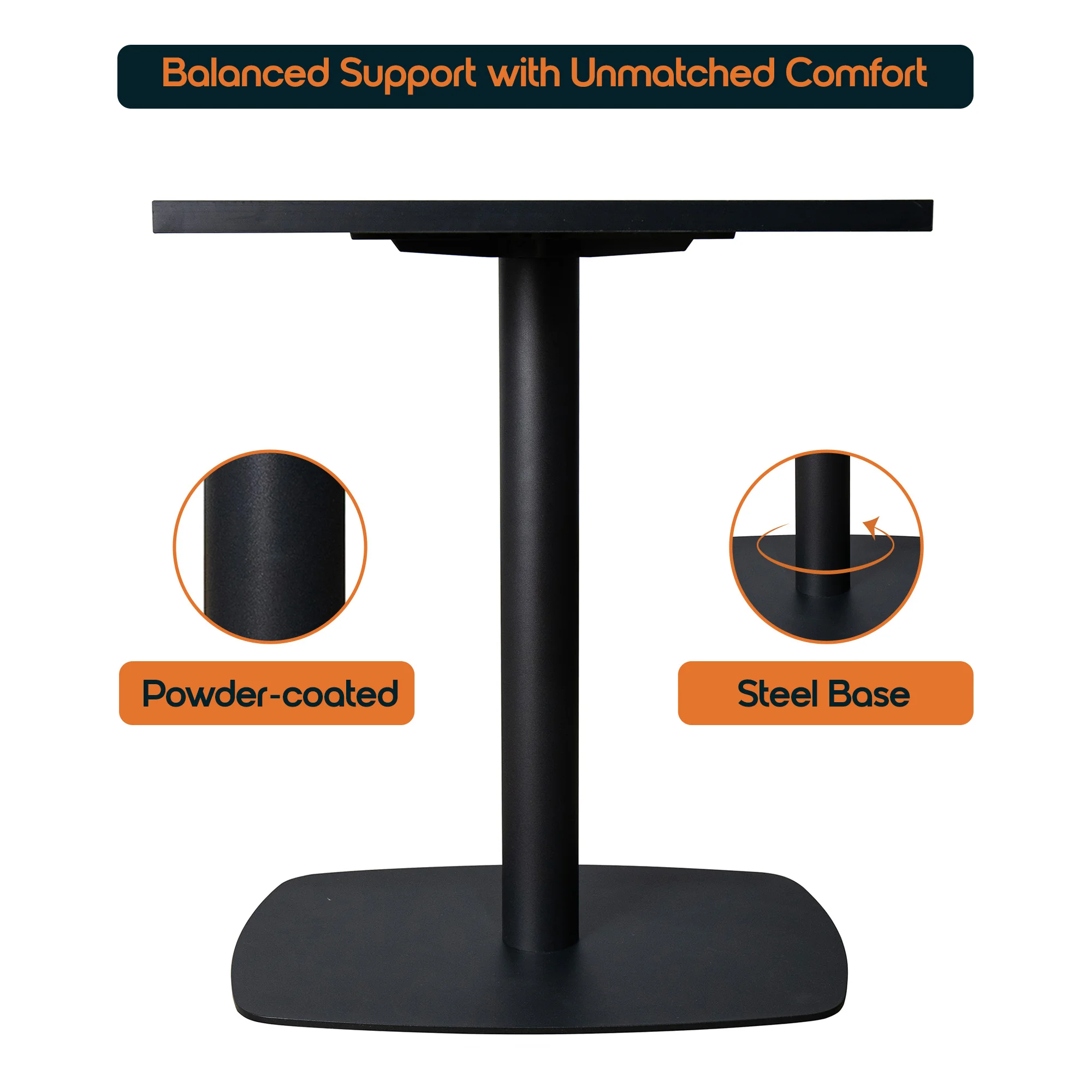 Vail Collection Dining Table Black Rectangle Base With 24" Square Black MDF Top