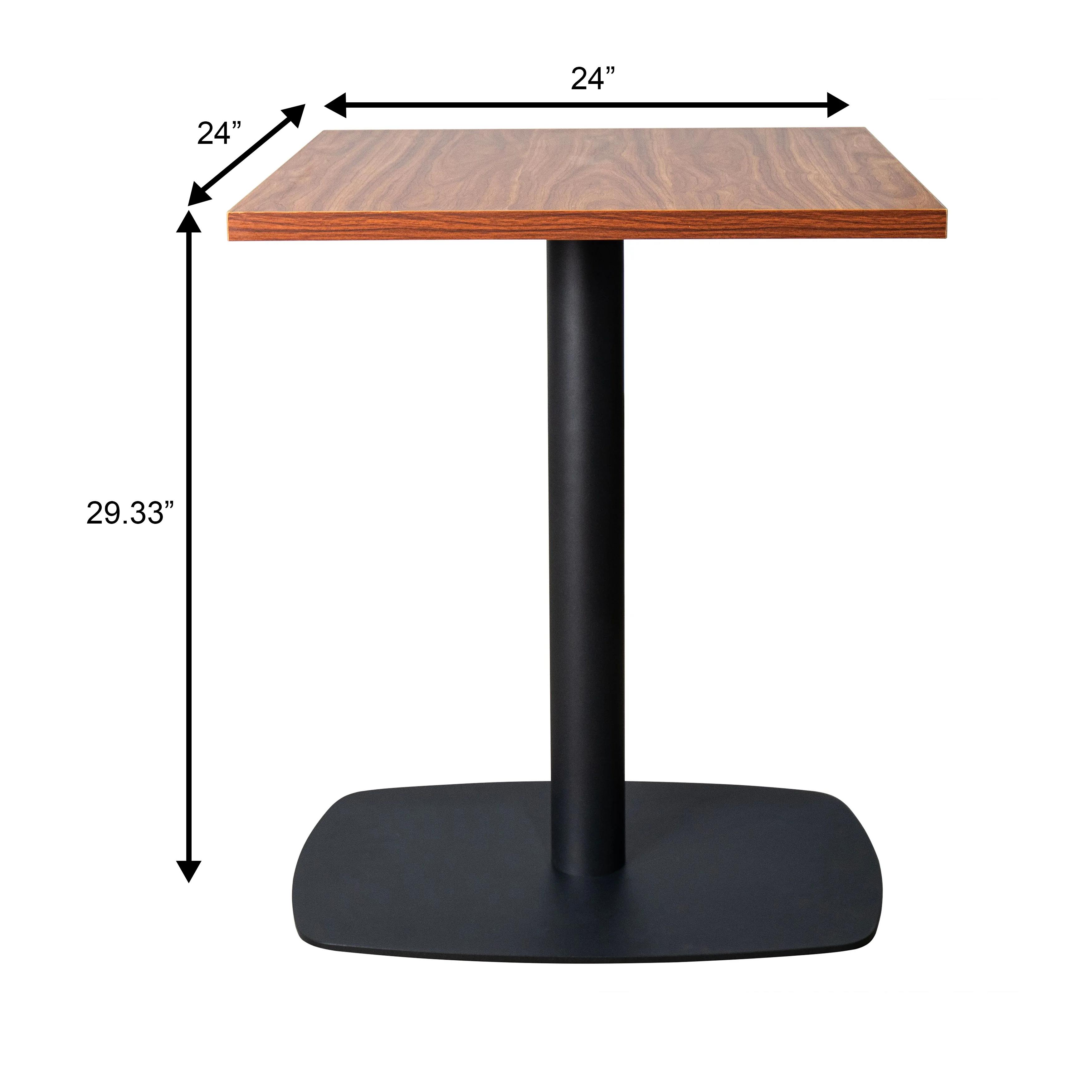 Vail Collection Dining Table Black Rectangle Base With 24" Square Cognac Brown MDF Top