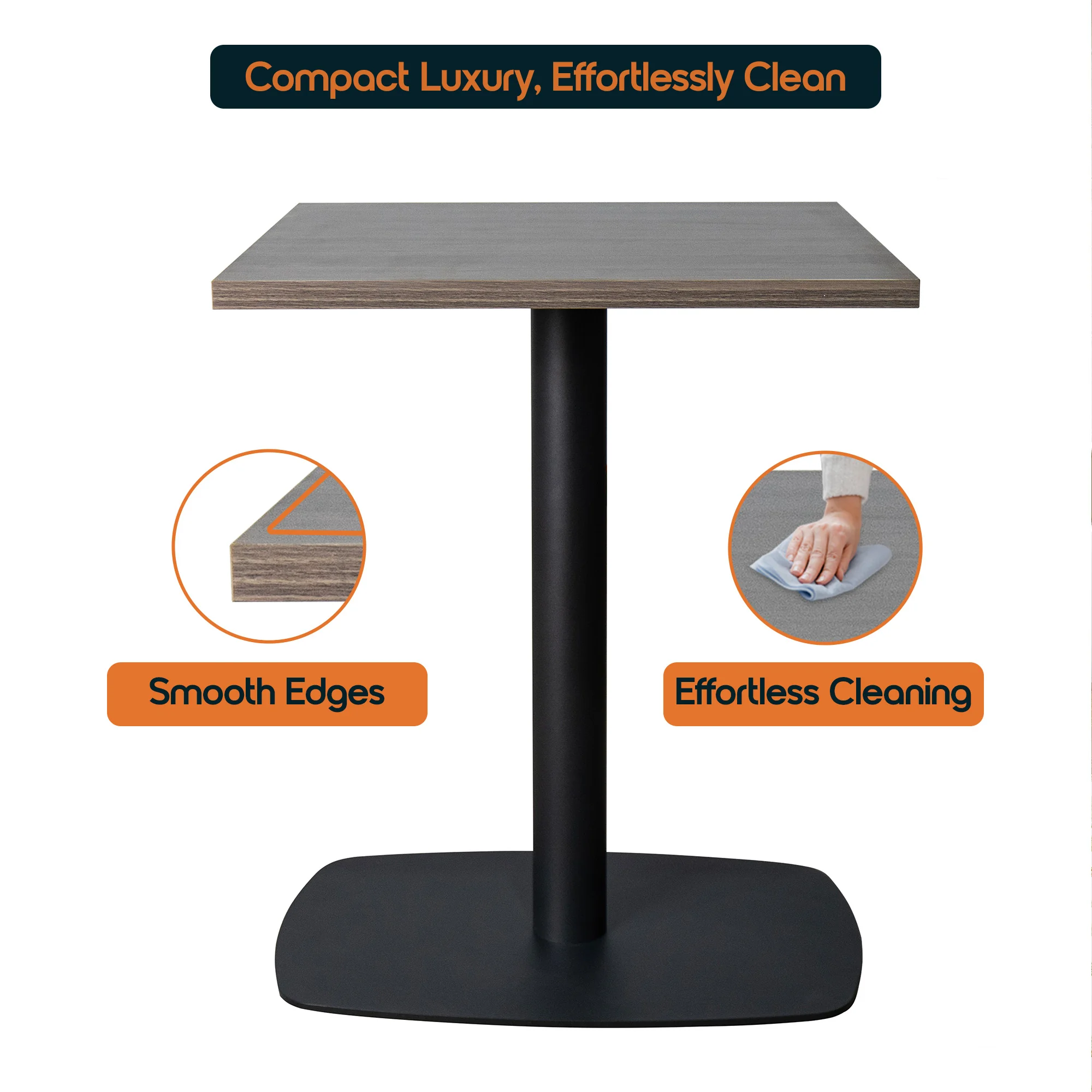 Vail Collection Dining Table Black Rectangle Base With 24" Square Dark Brown MDF Top