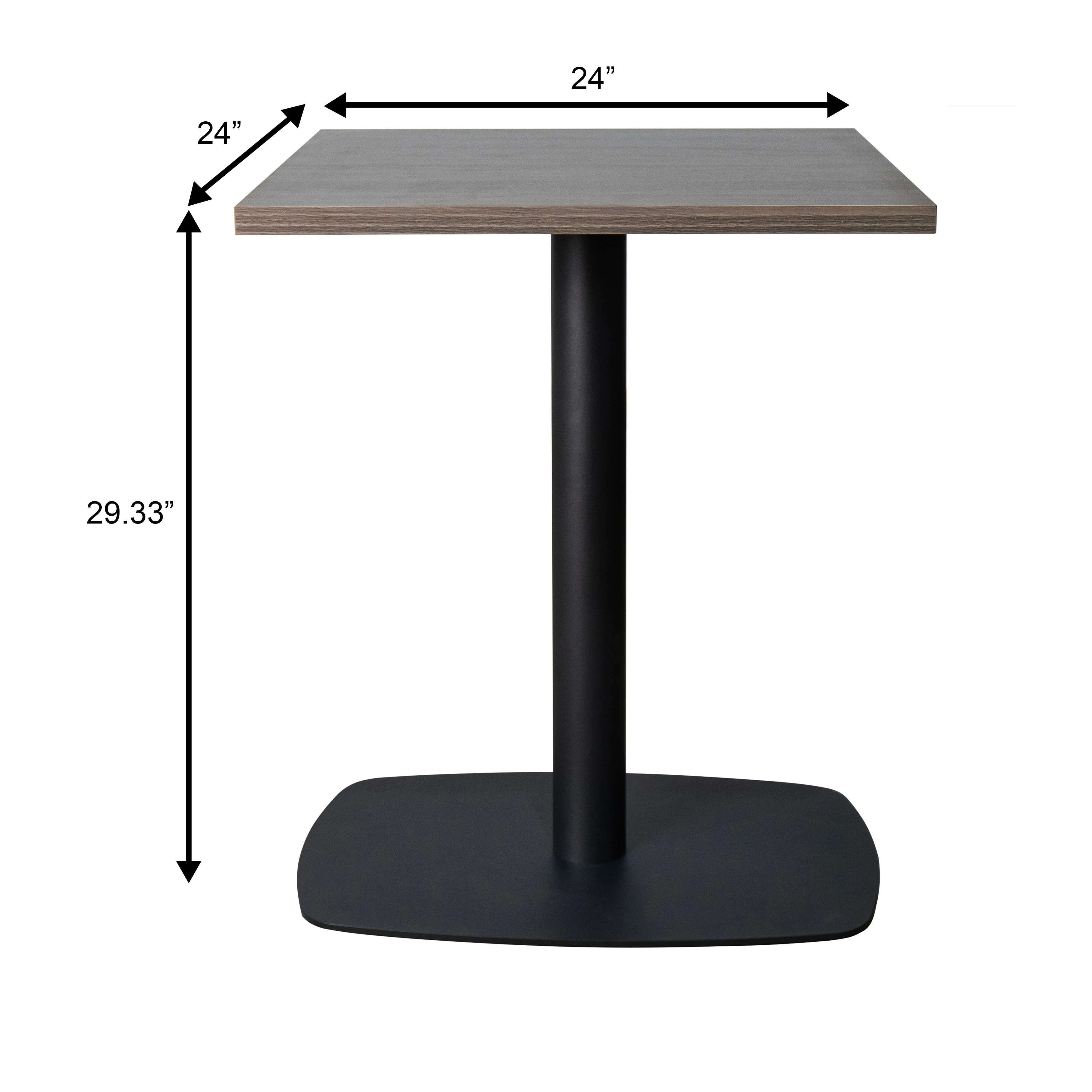 Vail Collection Dining Table Black Rectangle Base With 24" Square Dark Brown MDF Top